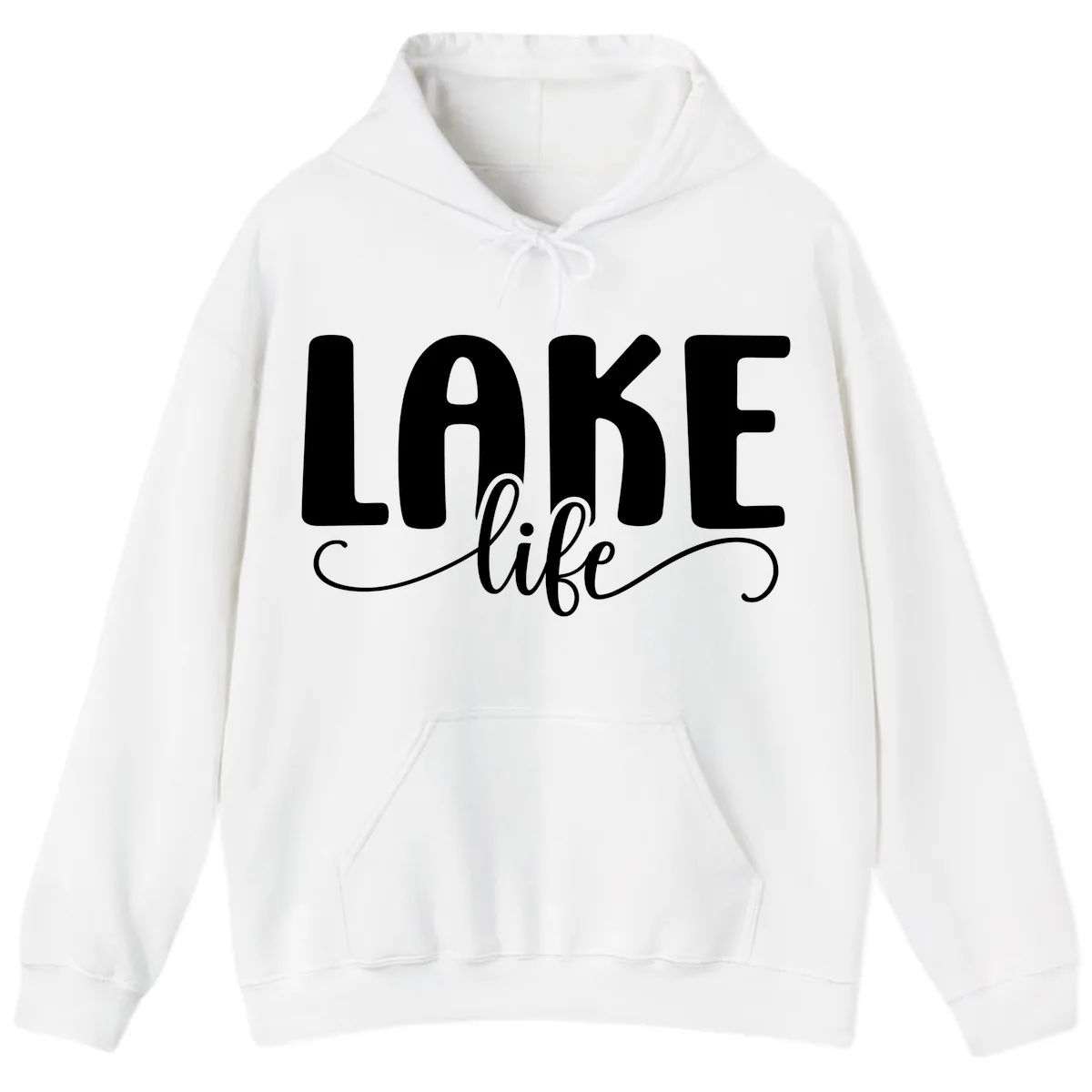 Lake Life Script Typography Design Hoodie in White