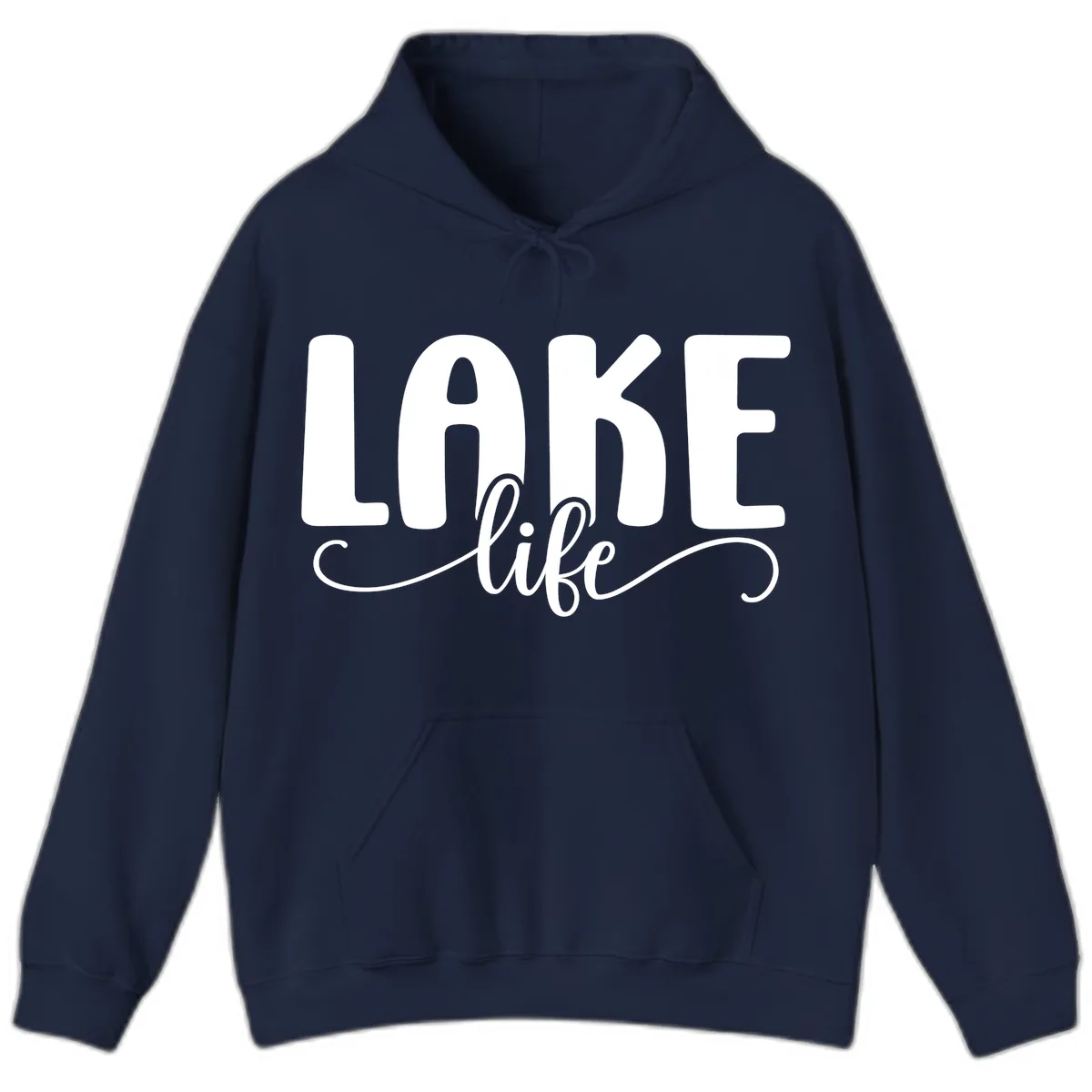Lake Life Script Typography Design Hoodie in Navy