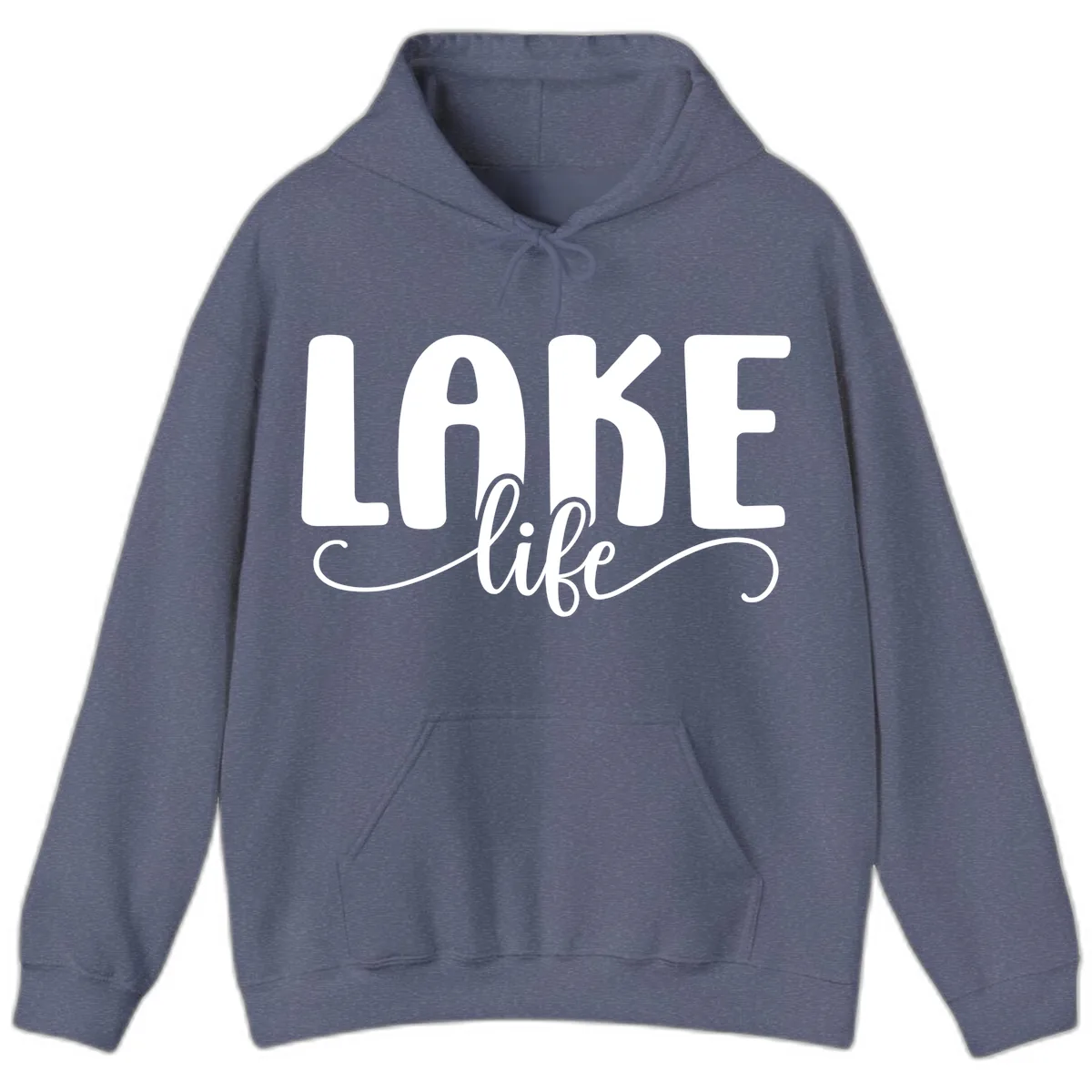 Lake Life Script Typography Design Hoodie in Heather Navy