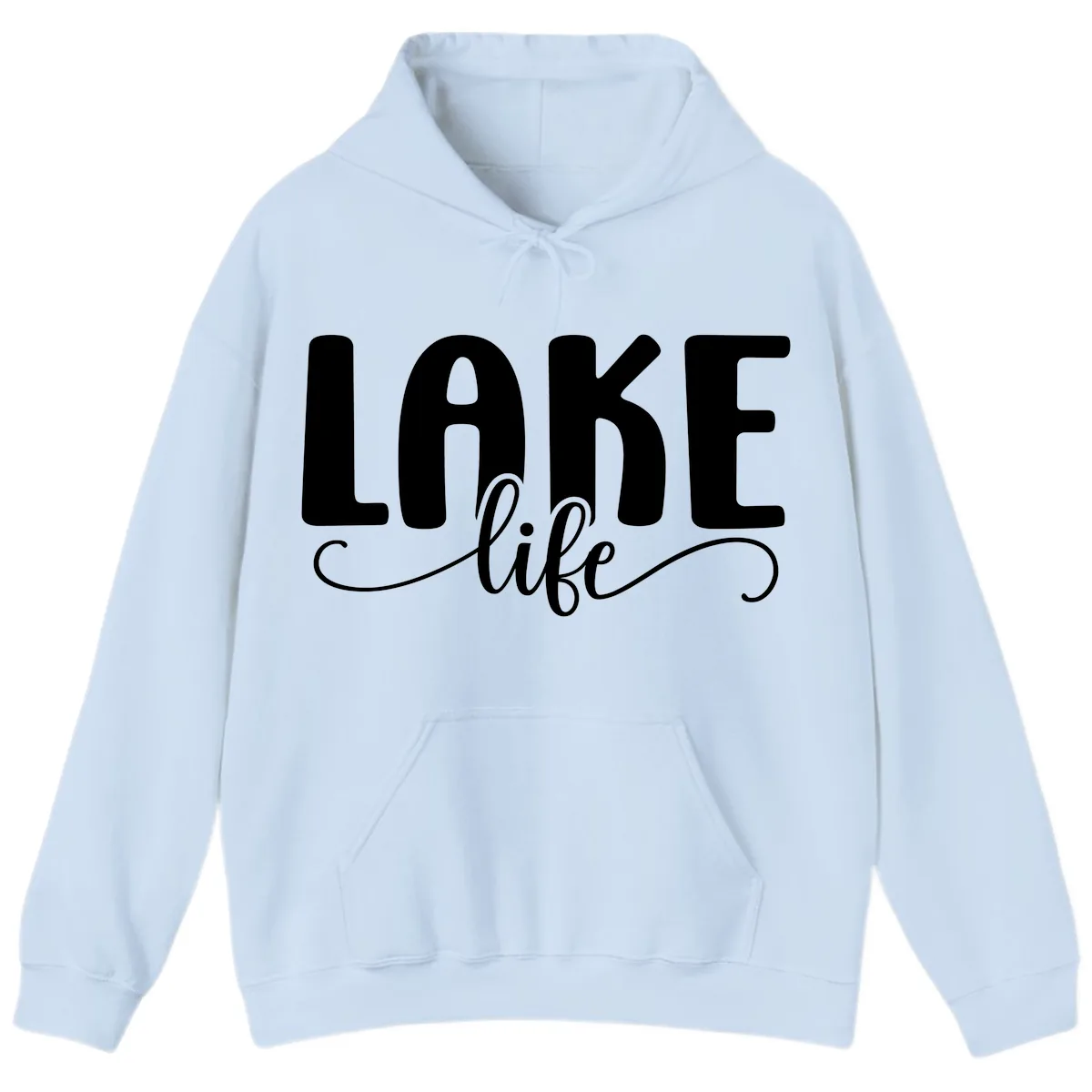 Lake Life Script Typography Design Hoodie in Light Blue