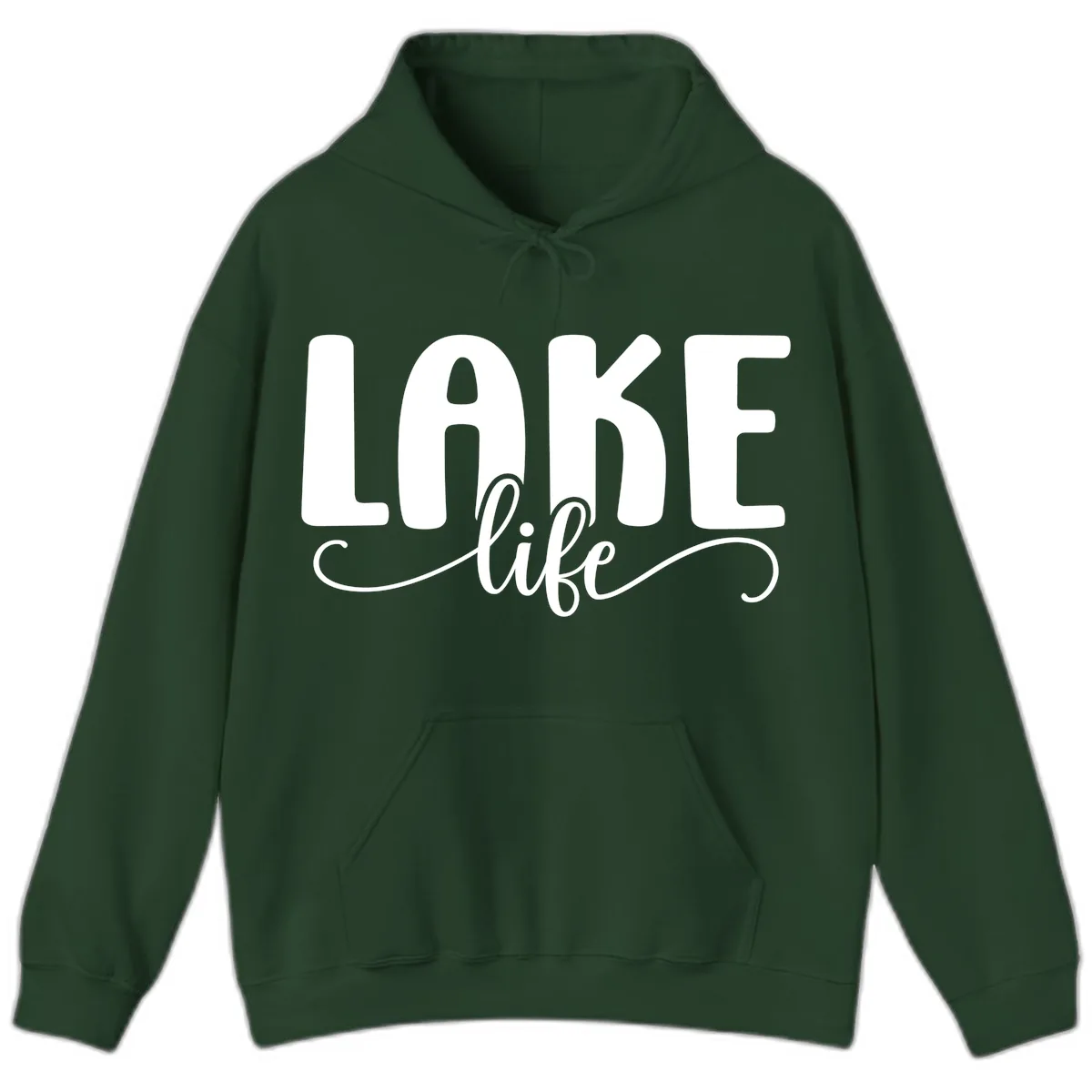 Lake Life Script Typography Design Hoodie in Forest Green
