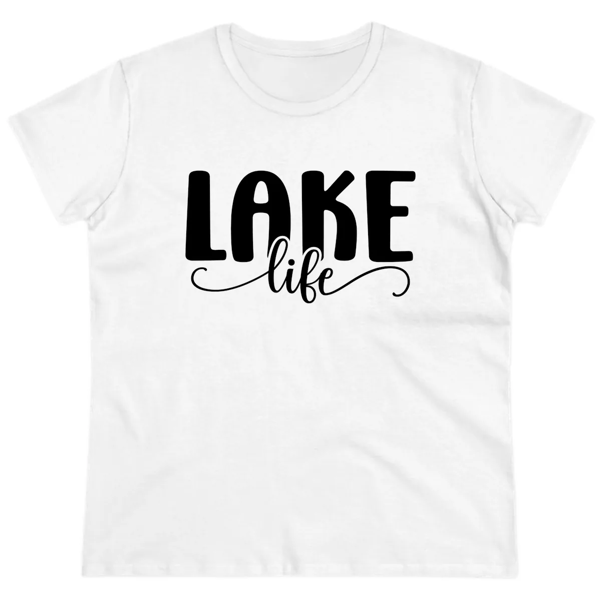 Lake Life Script Typography Design Ladies Tee in White