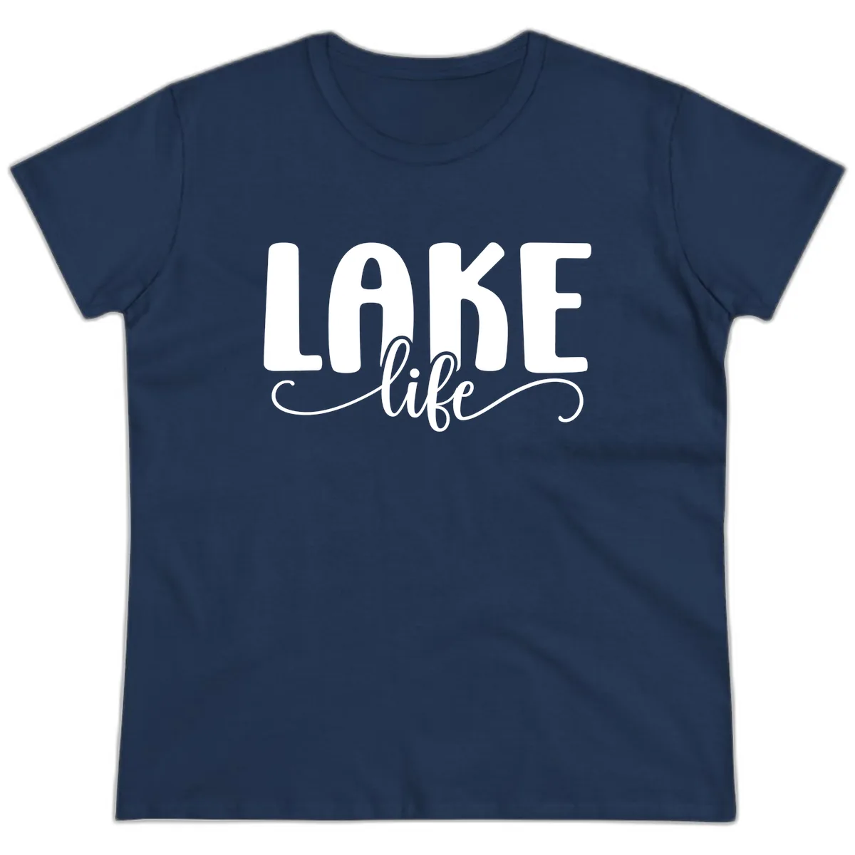 Lake Life Script Typography Design Ladies Tee in Navy