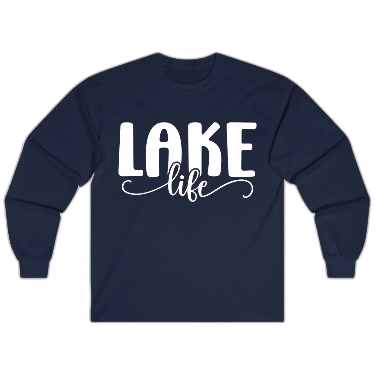 Lake Life Script Typography Design Long Sleeve in Navy