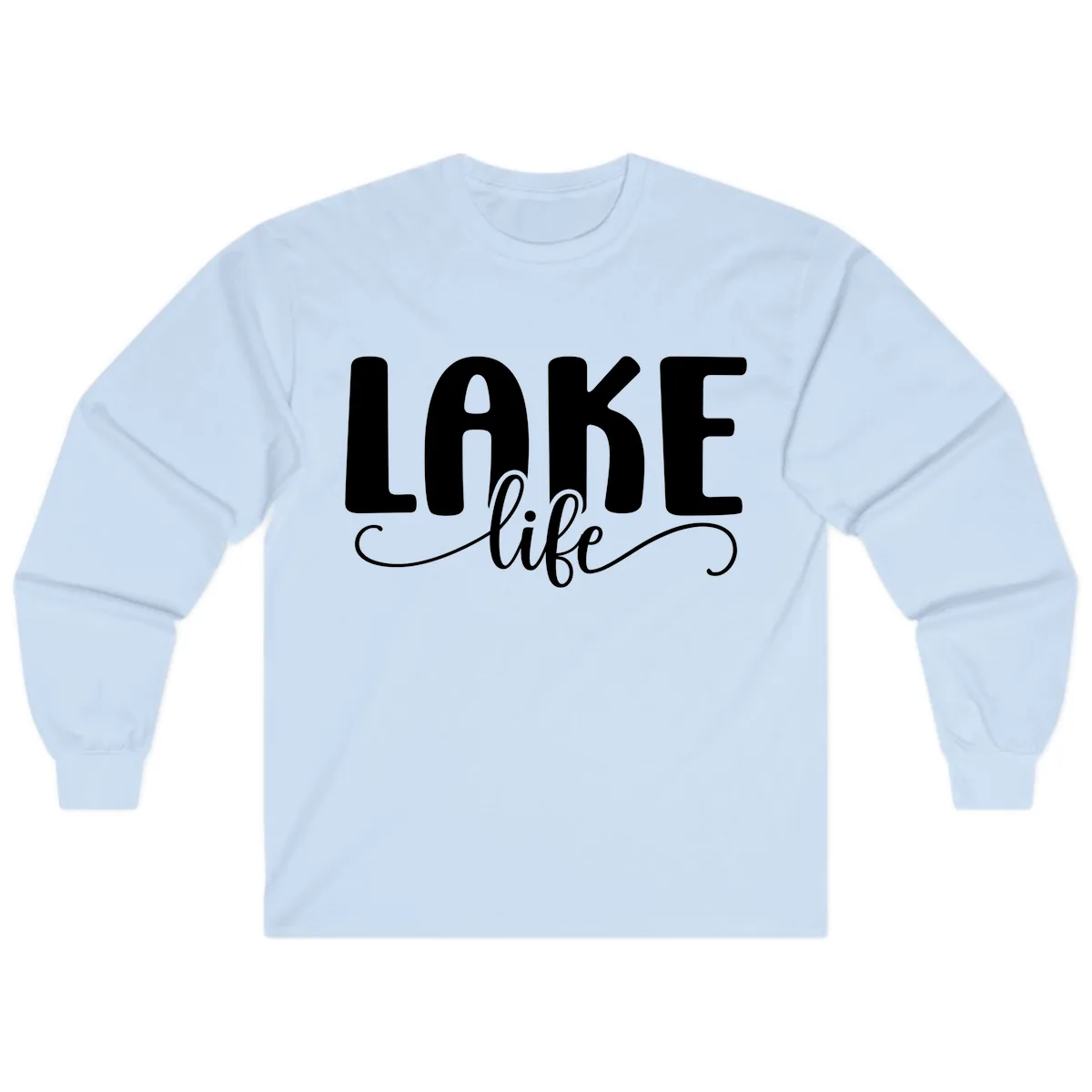 Lake Life Script Typography Design Long Sleeve in Light Blue