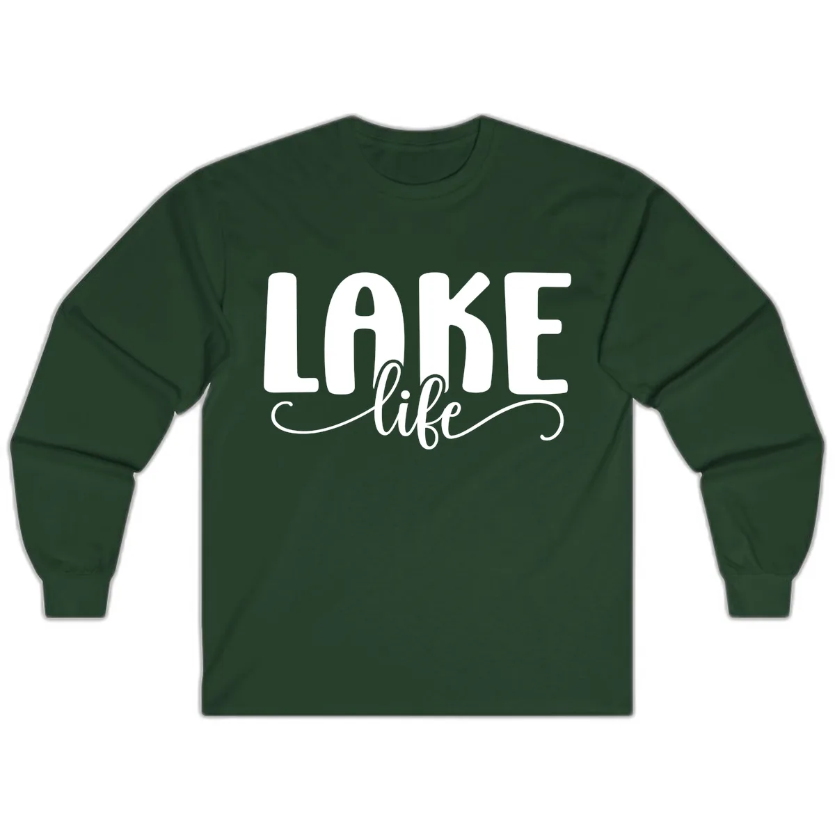 Lake Life Script Typography Design Long Sleeve in Forest Green