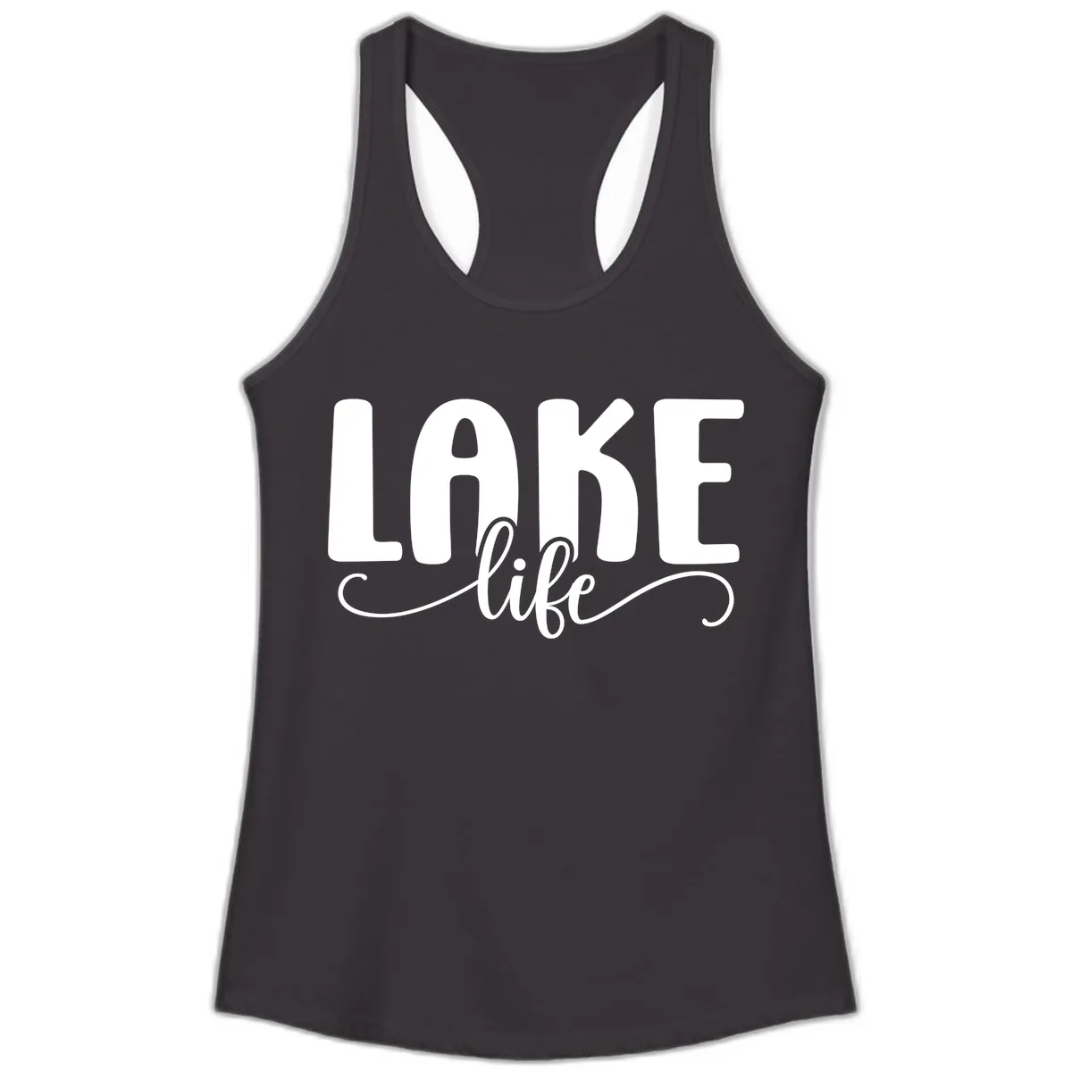 Lake Life Script Typography Design Ladies Tank in Black