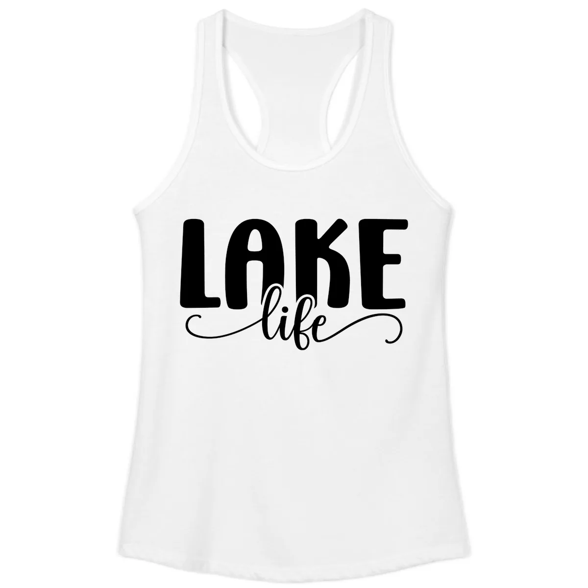 Lake Life Script Typography Design Ladies Tank in White