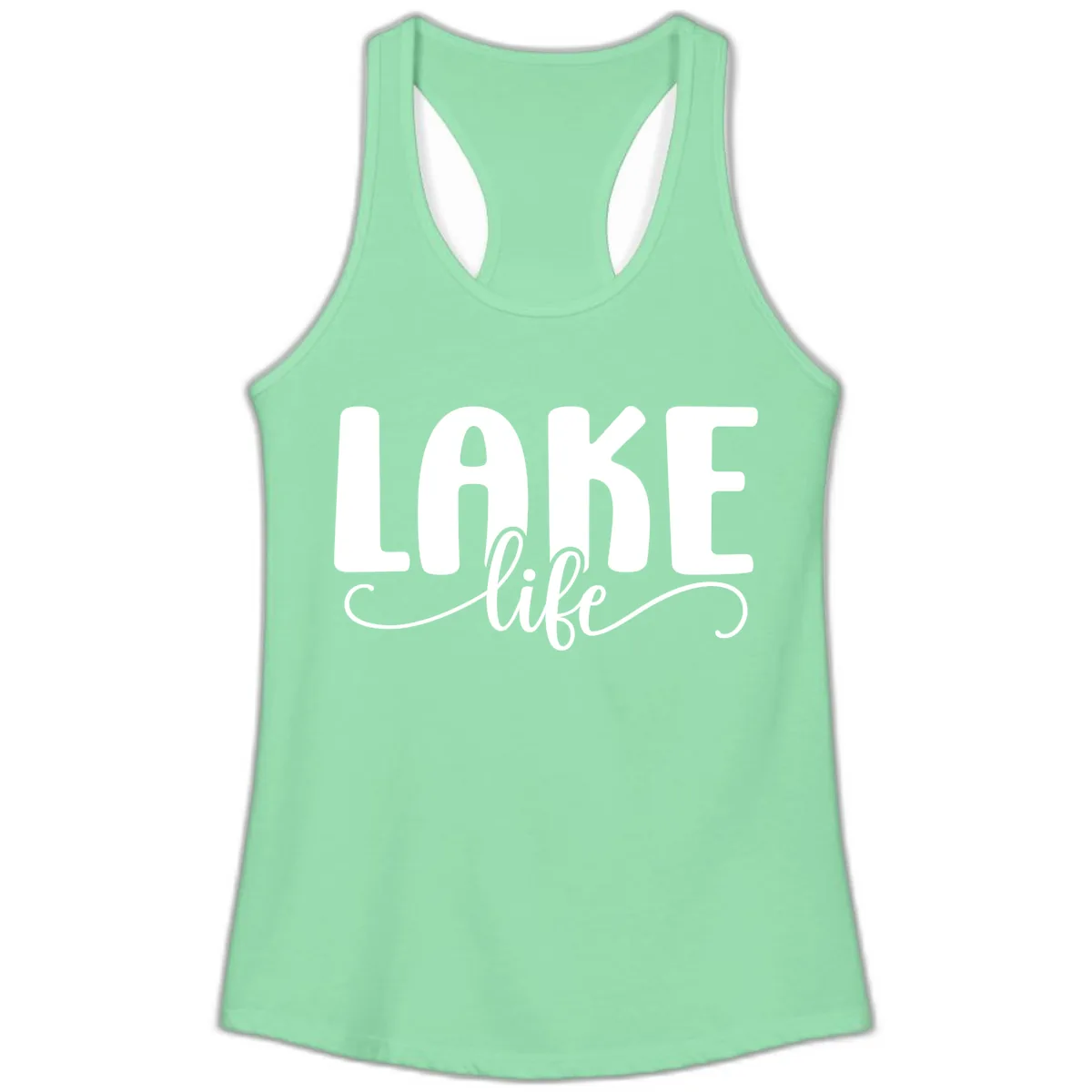 Lake Life Script Typography Design Ladies Tank in Solid Mint