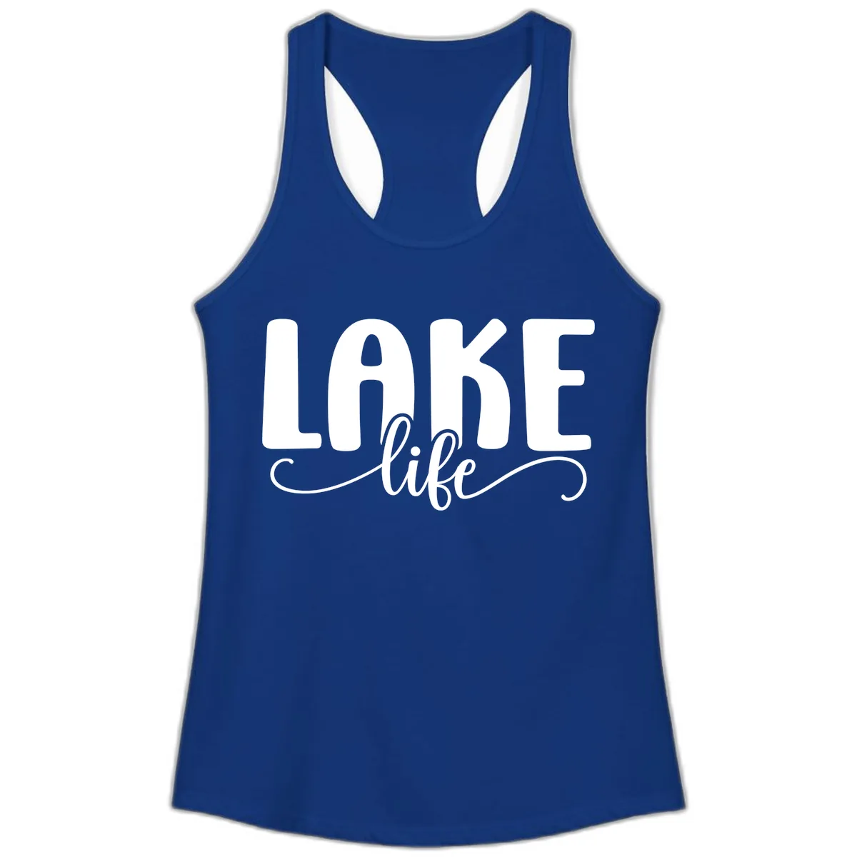 Lake Life Script Typography Design Ladies Tank in Solid Royal
