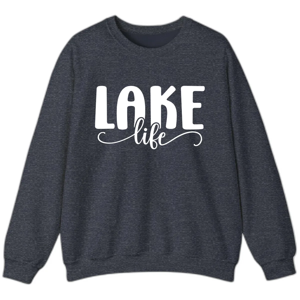 Lake Life Script Typography Design Sweatshirt in Heather Sport Dark Navy
