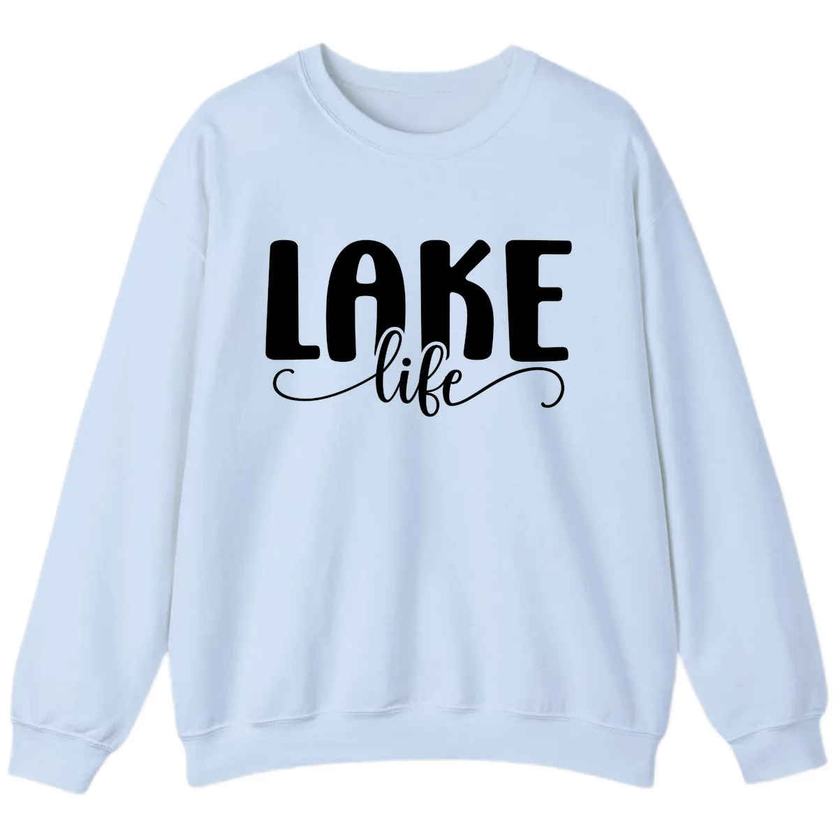 Lake Life Script Typography Design Sweatshirt in Light Blue