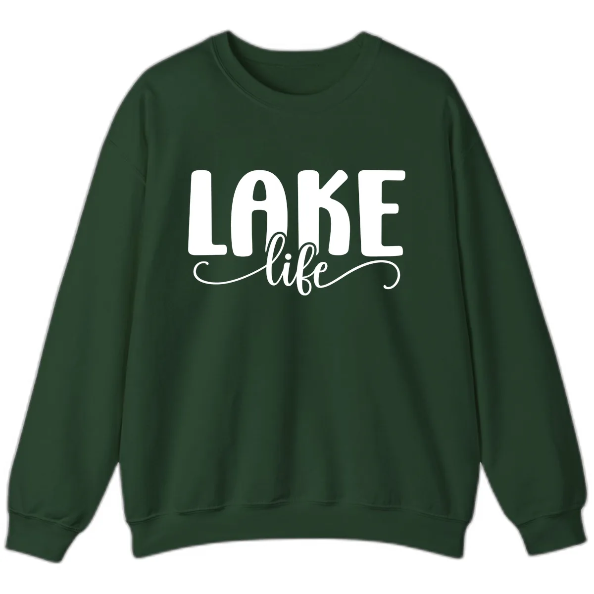 Lake Life Script Typography Design Sweatshirt in Forest Green