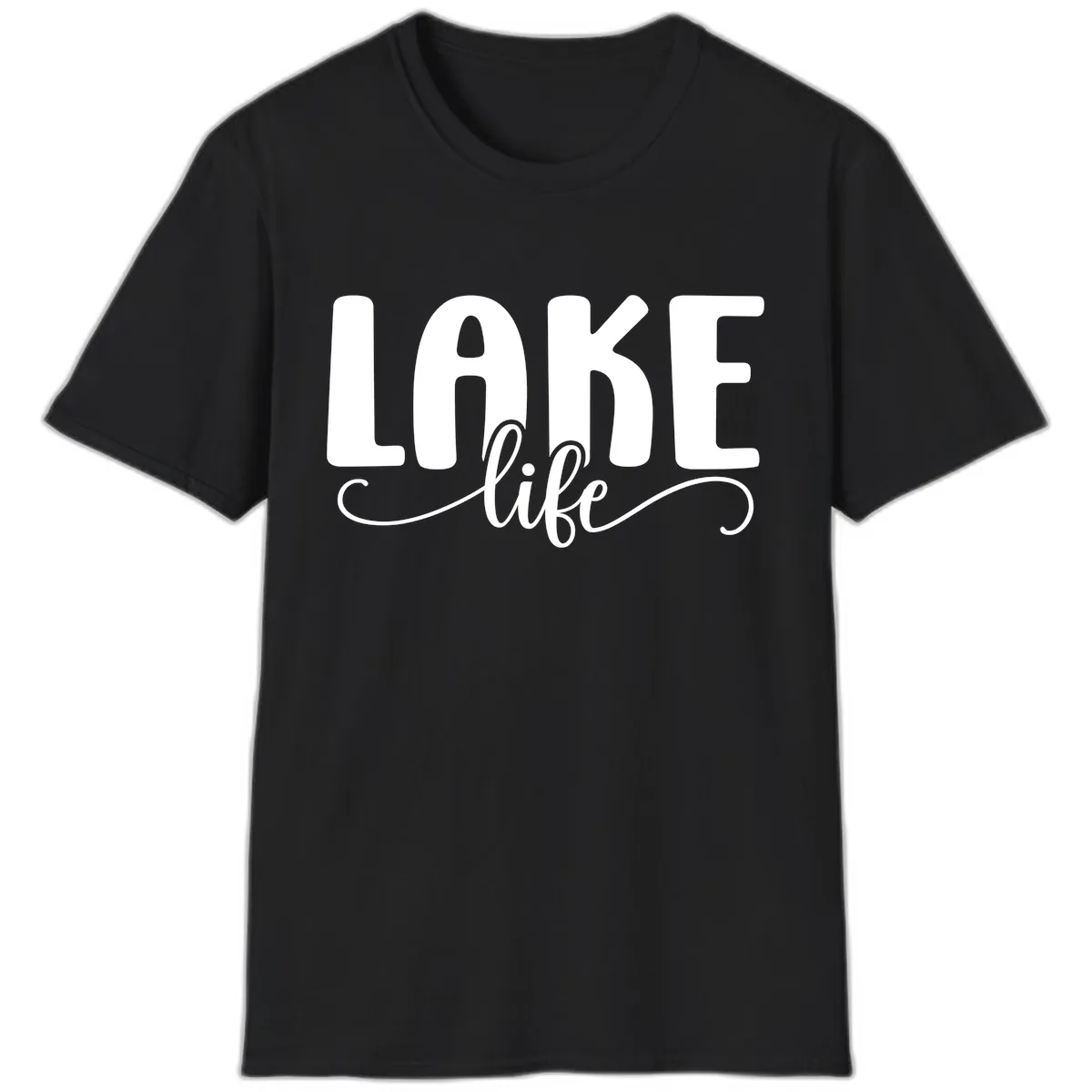 Lake Life Script Typography Design T-Shirt in Black