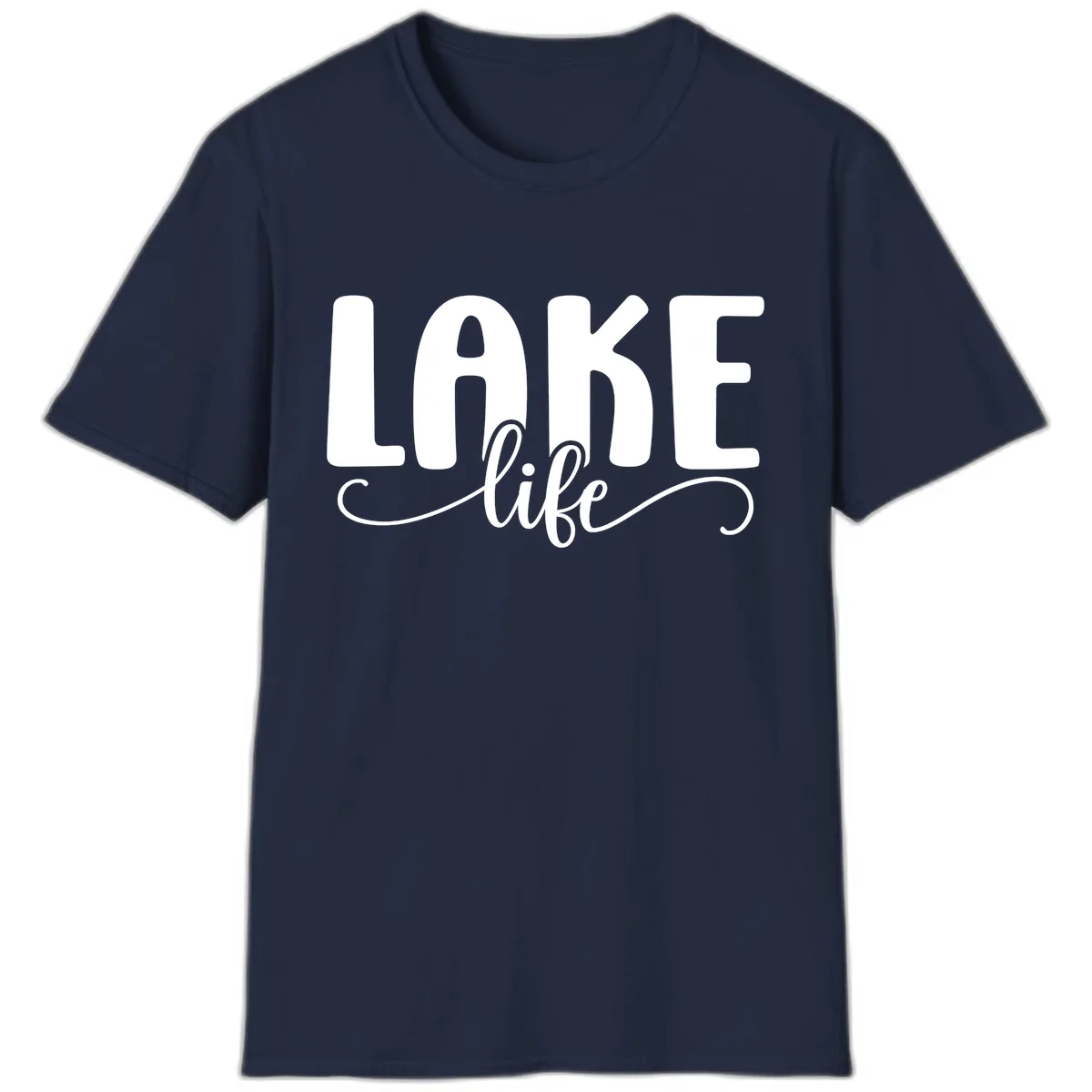 Lake Life Script Typography Design T-Shirt in Navy