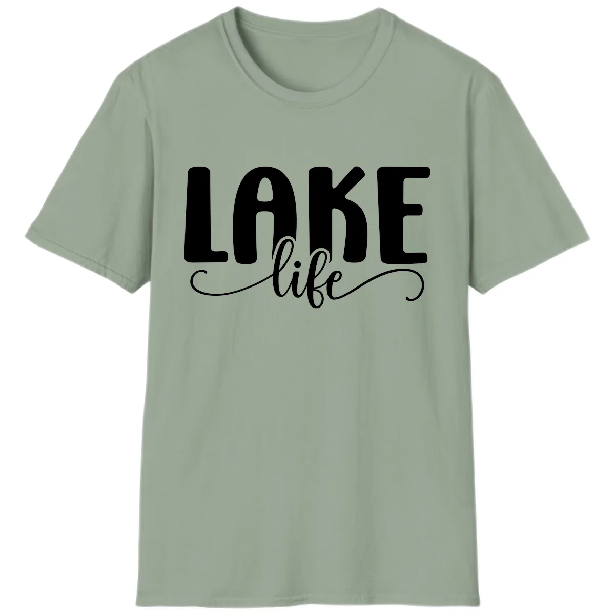 Lake Life Script Typography Design T-Shirt in Sage