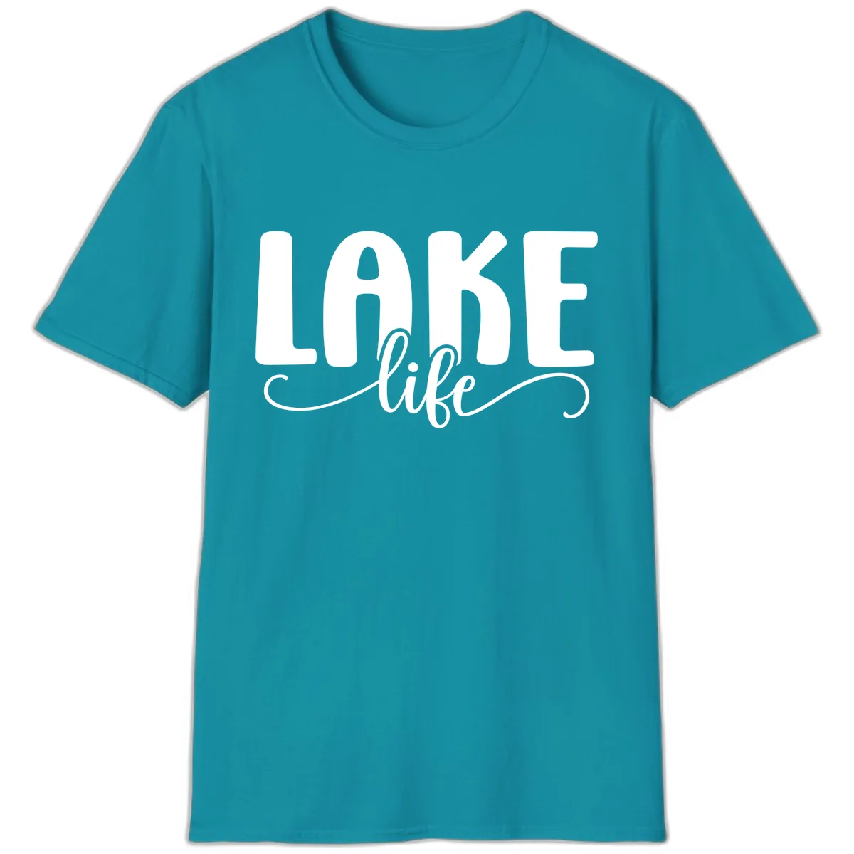 Lake Life Script Typography Design T-Shirt in Tropical Blue