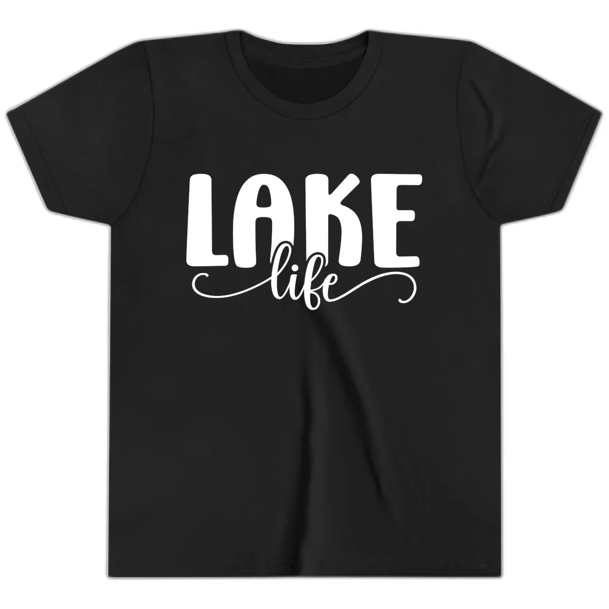 Lake Life Script Typography Design Youth T-Shirt in Black