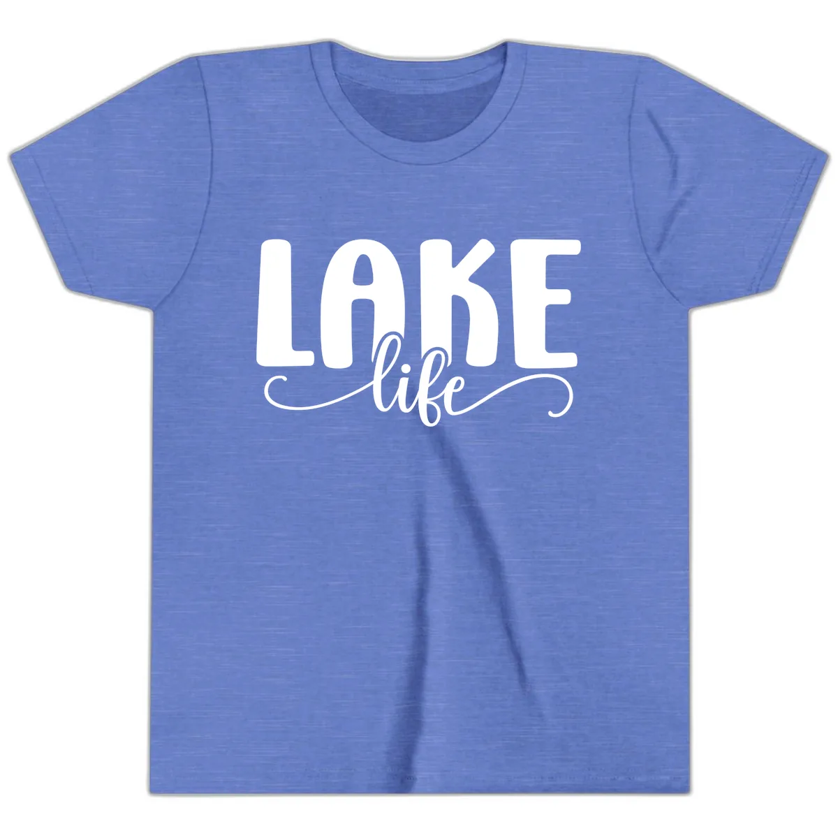 Lake Life Script Typography Design Youth T-Shirt in Heather Columbia Blue