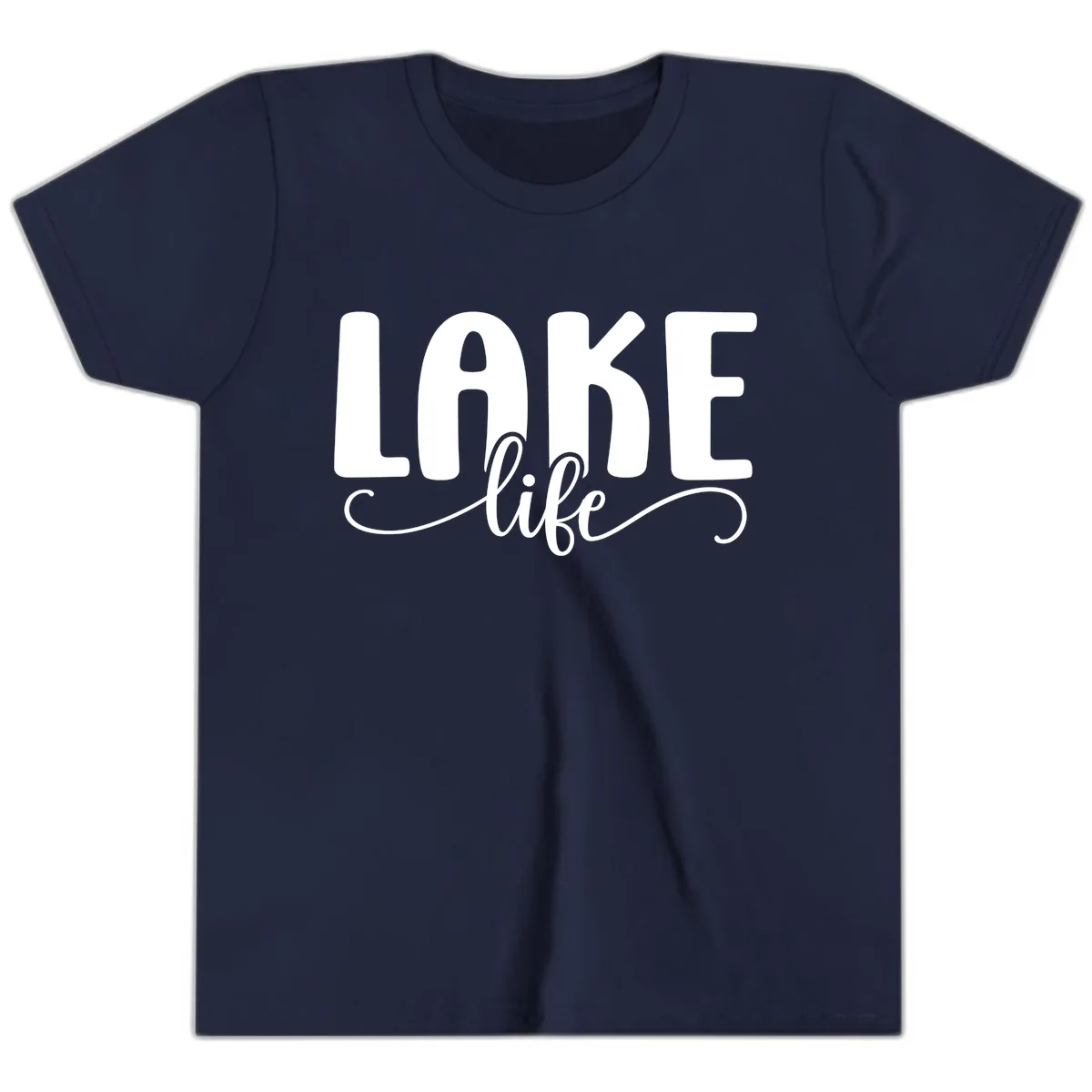 Lake Life Script Typography Design Youth T-Shirt in Navy