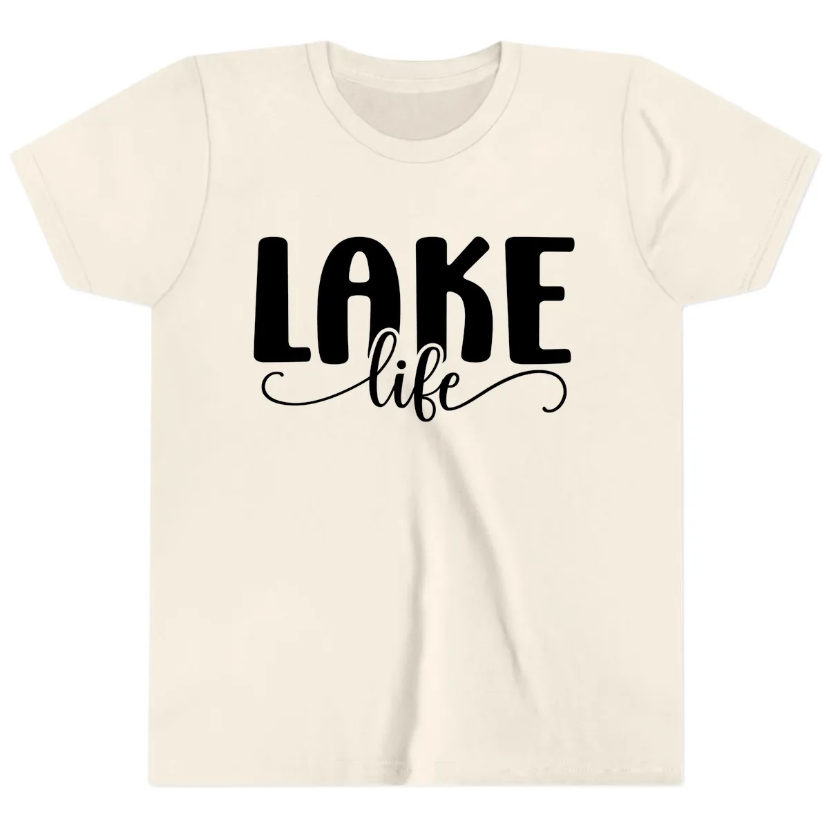 Lake Life Script Typography Design Youth T-Shirt in Natural