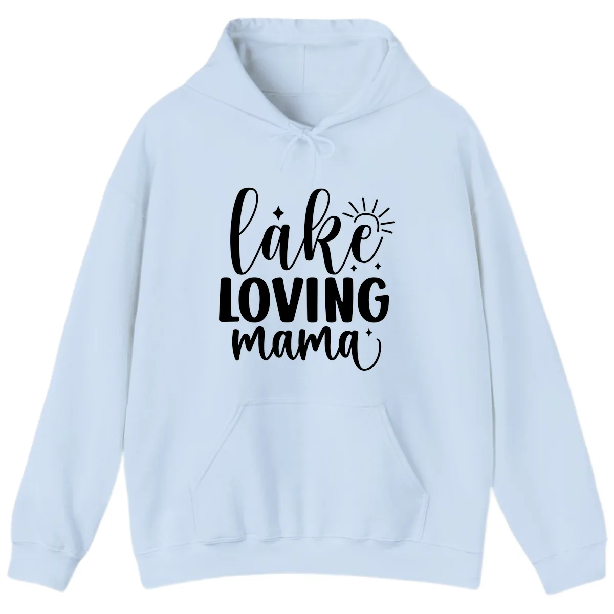 Lake Loving Mama Script Design Hoodie in Light Blue
