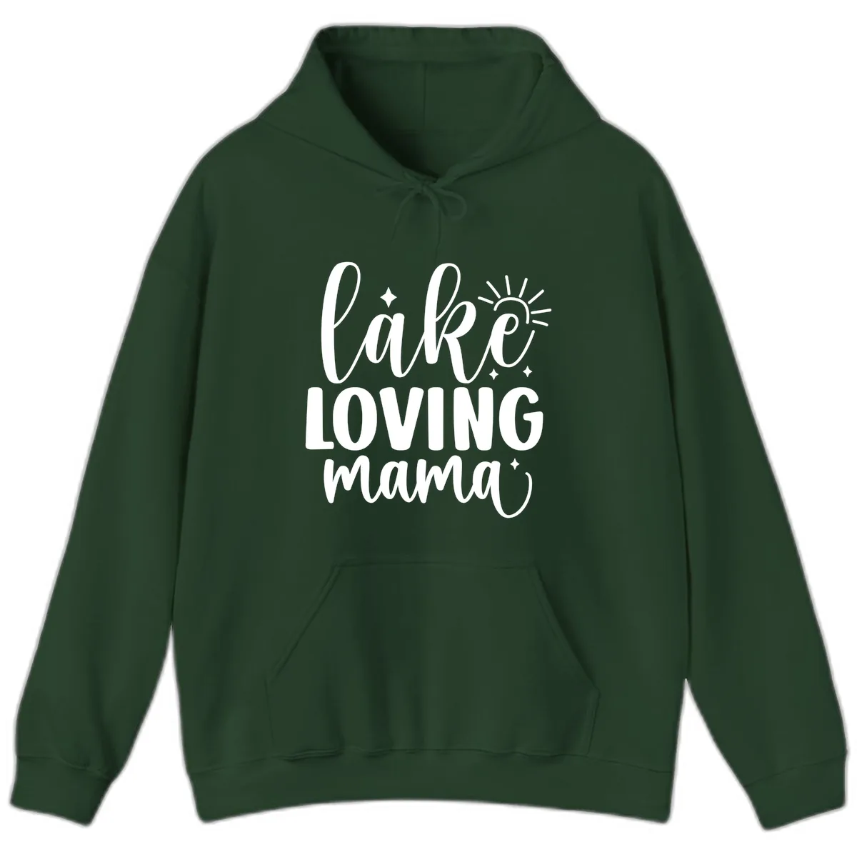 Lake Loving Mama Script Design Hoodie in Forest Green