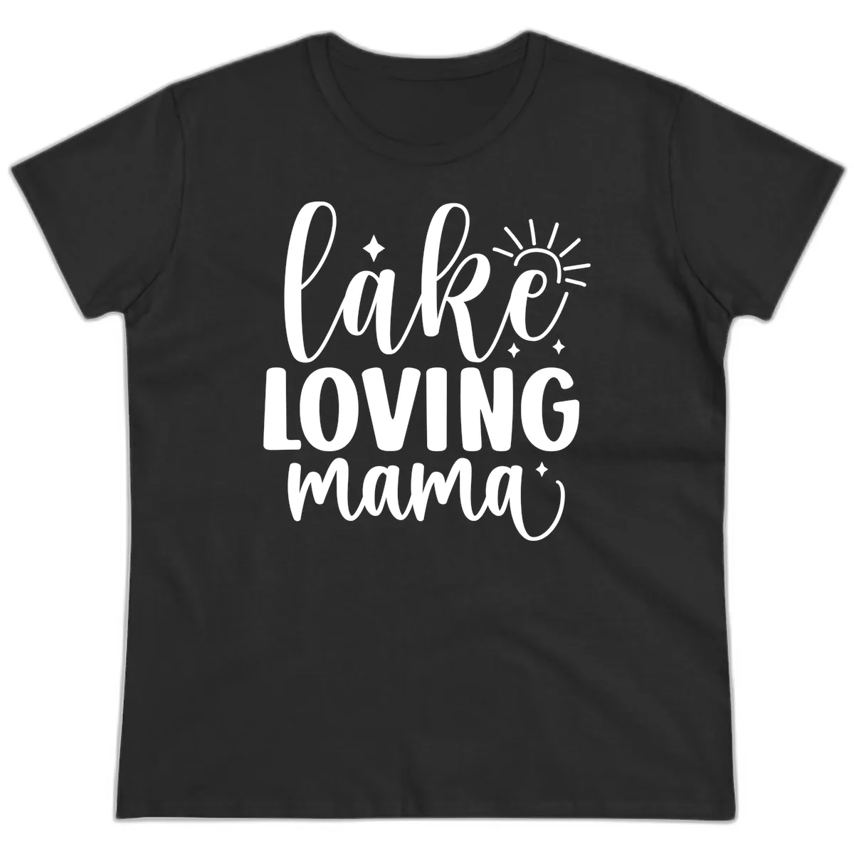 Lake Loving Mama Script Design Ladies Tee in Black