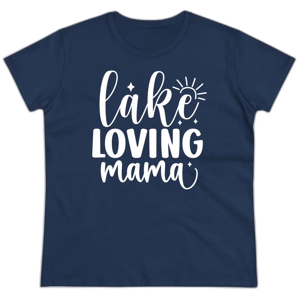 Lake Loving Mama Script Design Ladies Tee in Navy