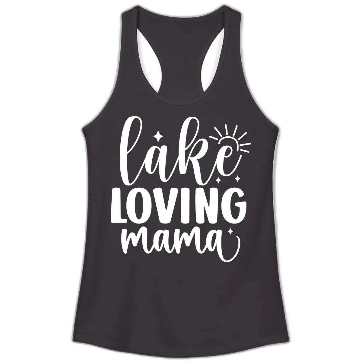 Lake Loving Mama Script Design Ladies Tank in Black
