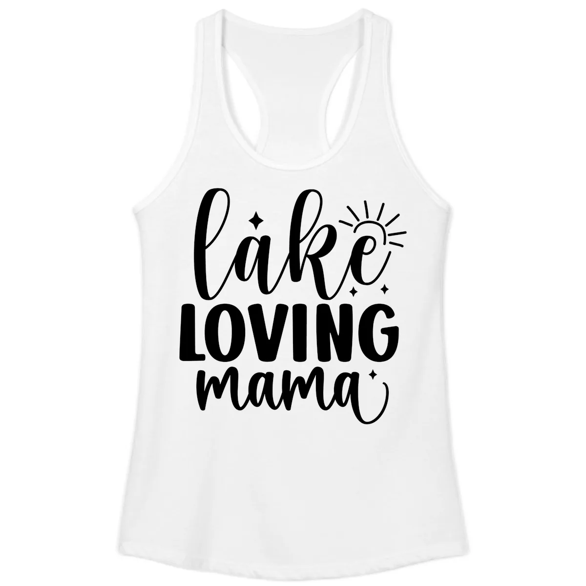 Lake Loving Mama Script Design Ladies Tank in White