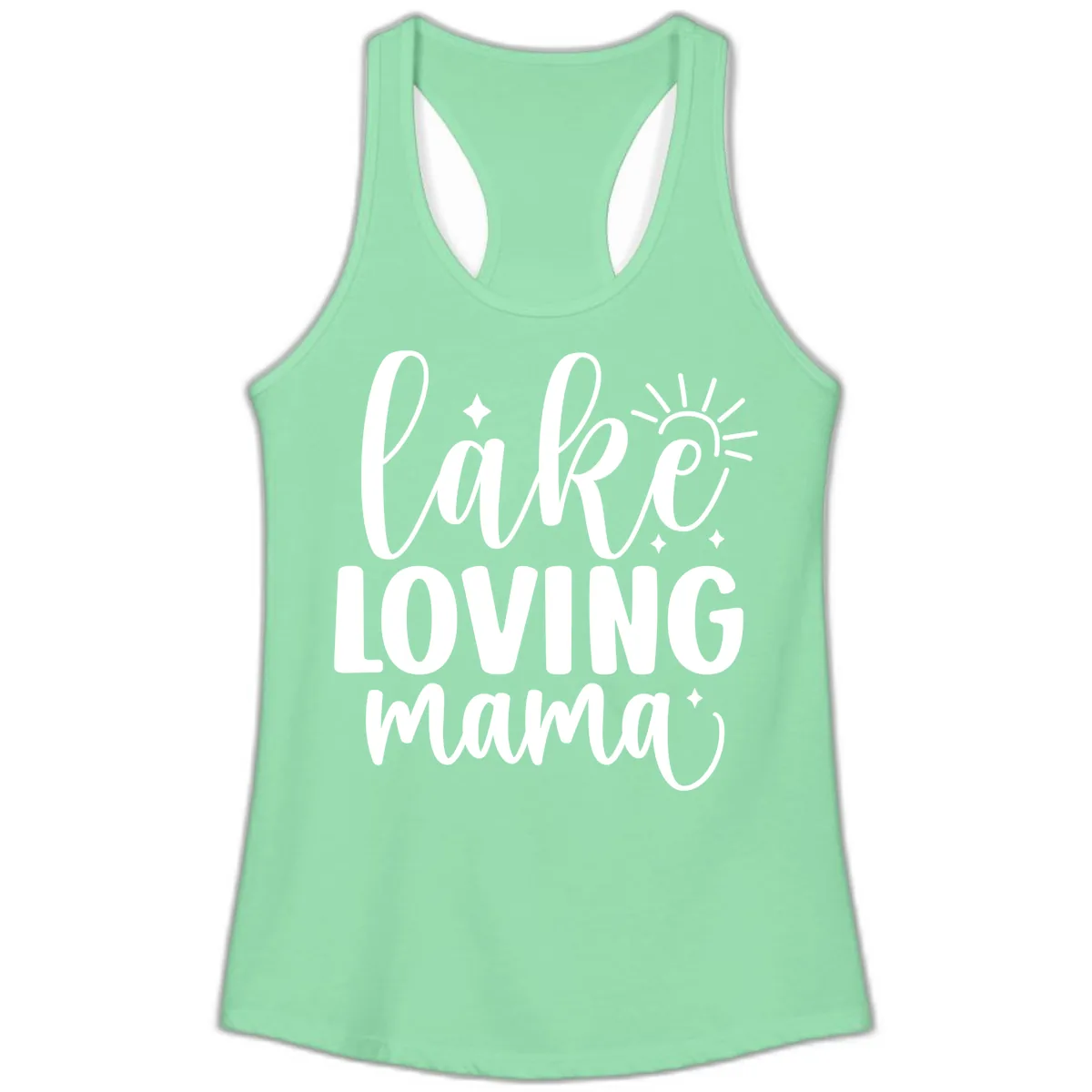 Lake Loving Mama Script Design Ladies Tank in Solid Mint