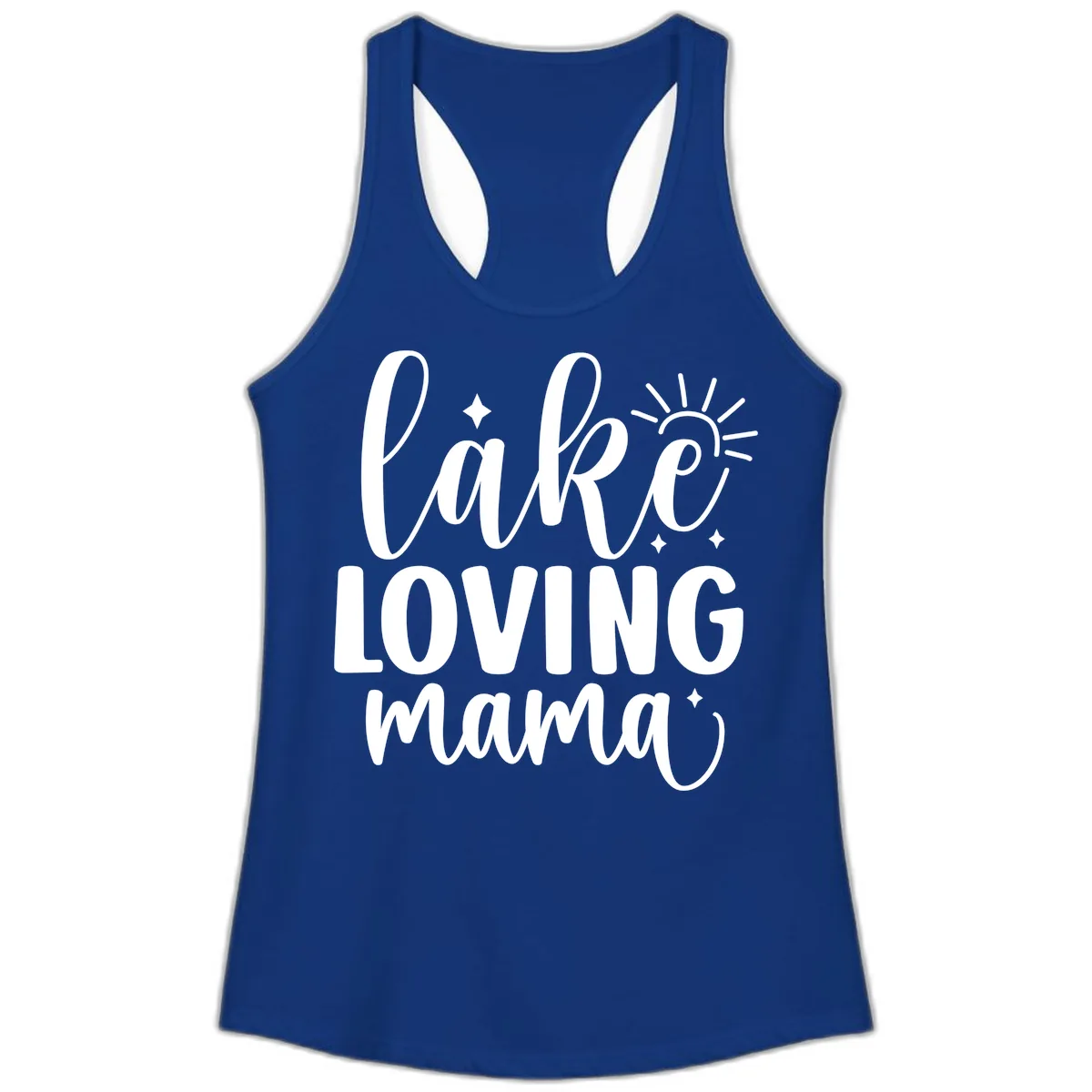 Lake Loving Mama Script Design Ladies Tank in Solid Royal
