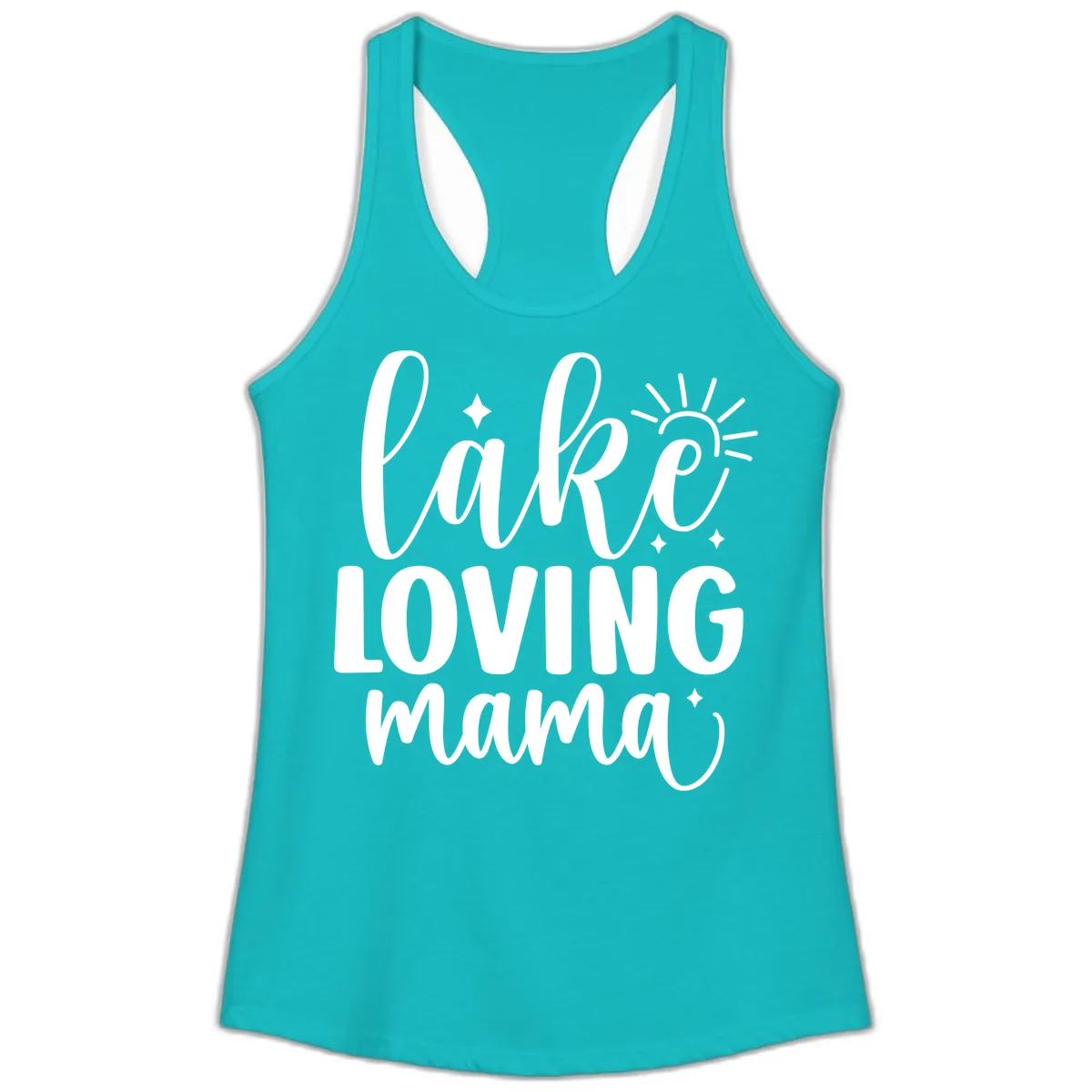 Lake Loving Mama Script Design Ladies Tank in Tahiti Blue