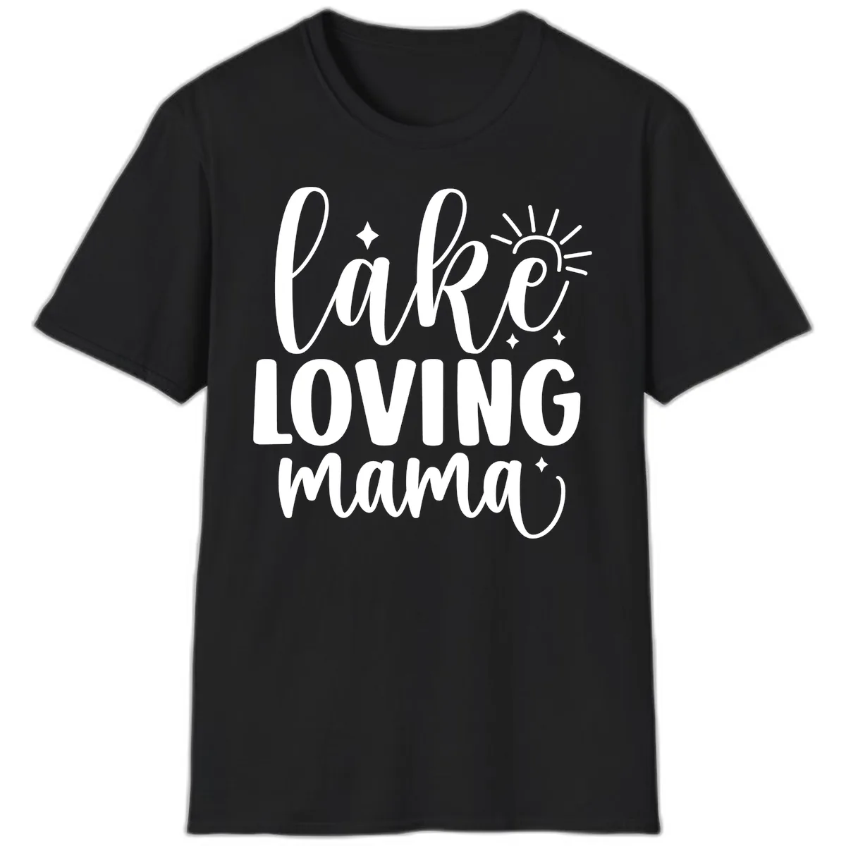 Lake Loving Mama Script Design T-Shirt in Black