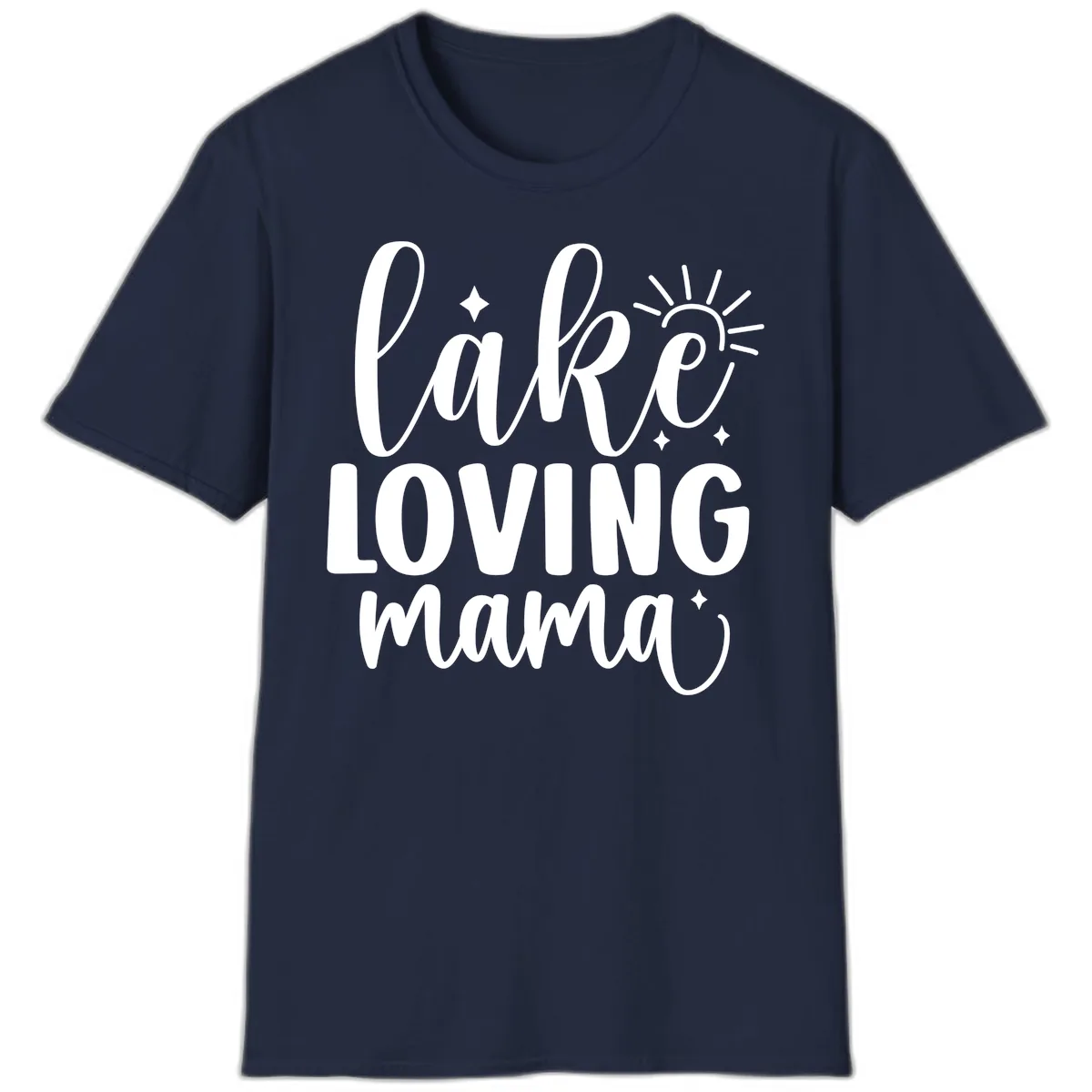 Lake Loving Mama Script Design T-Shirt in Navy