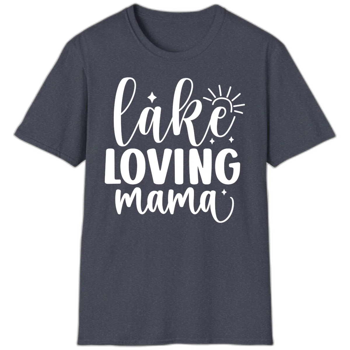 Lake Loving Mama Script Design T-Shirt in Heather Navy