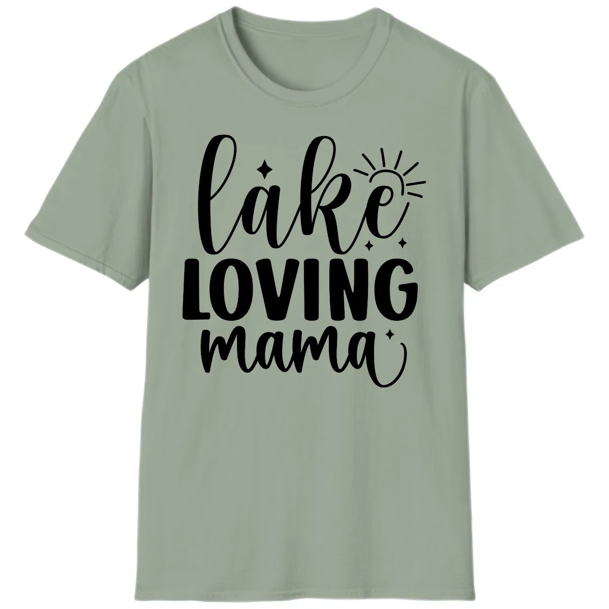 Lake Loving Mama Script Design T-Shirt in Sage