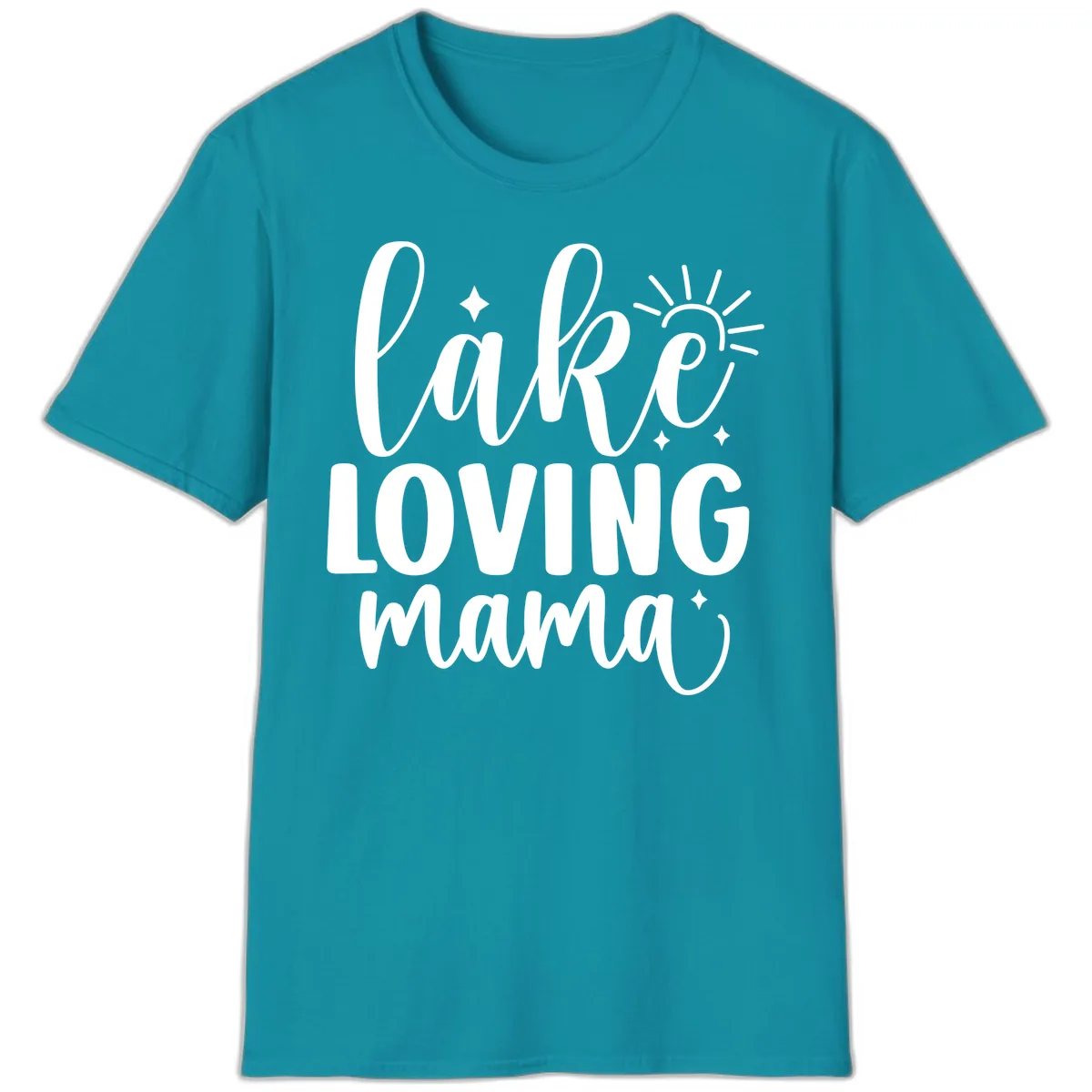 Lake Loving Mama Script Design T-Shirt in Tropical Blue