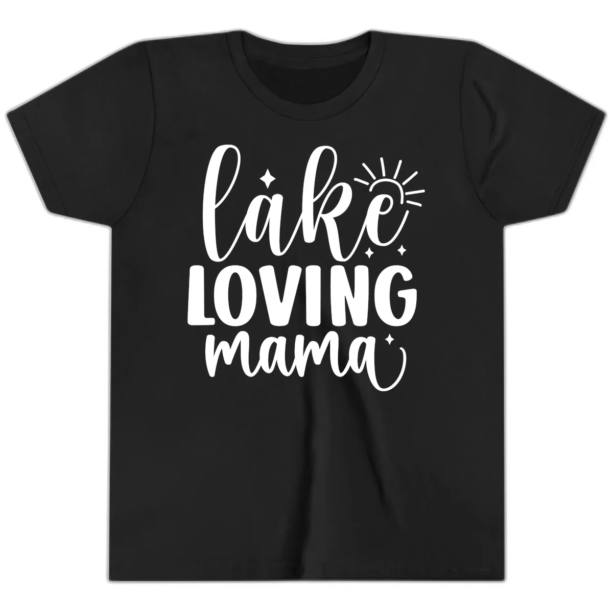 Lake Loving Mama Script Design Youth T-Shirt in Black