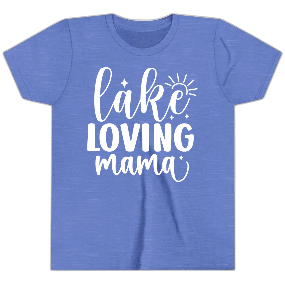 Lake Loving Mama Script Design Youth T-Shirt in Heather Columbia Blue