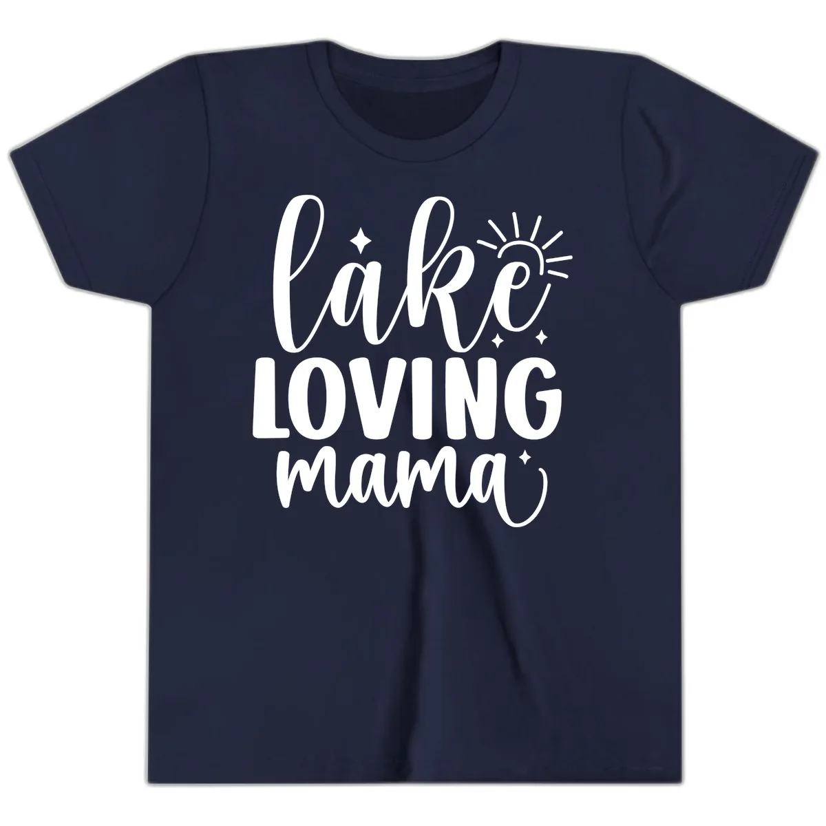 Lake Loving Mama Script Design Youth T-Shirt in Navy