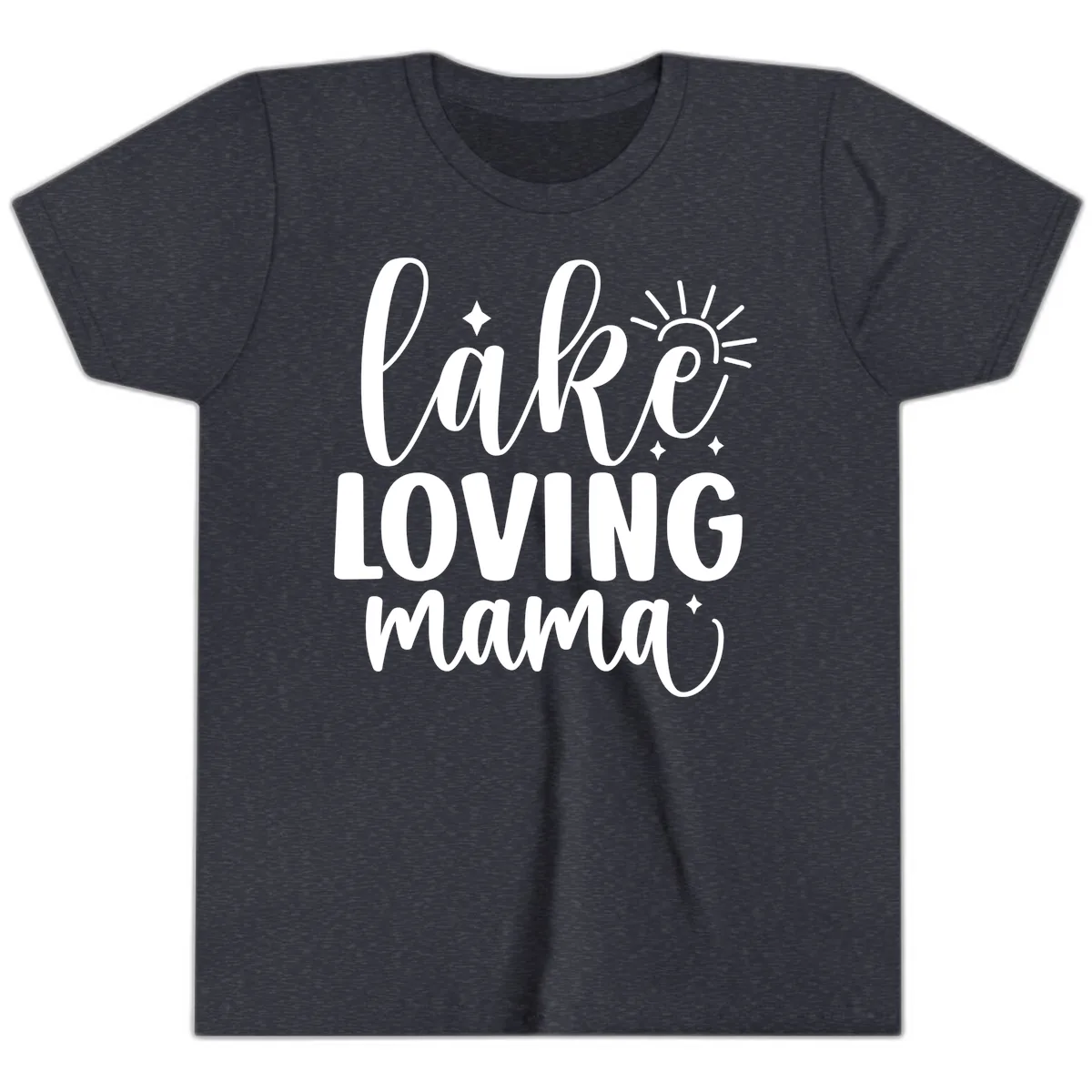 Lake Loving Mama Script Design Youth T-Shirt in Heather Navy