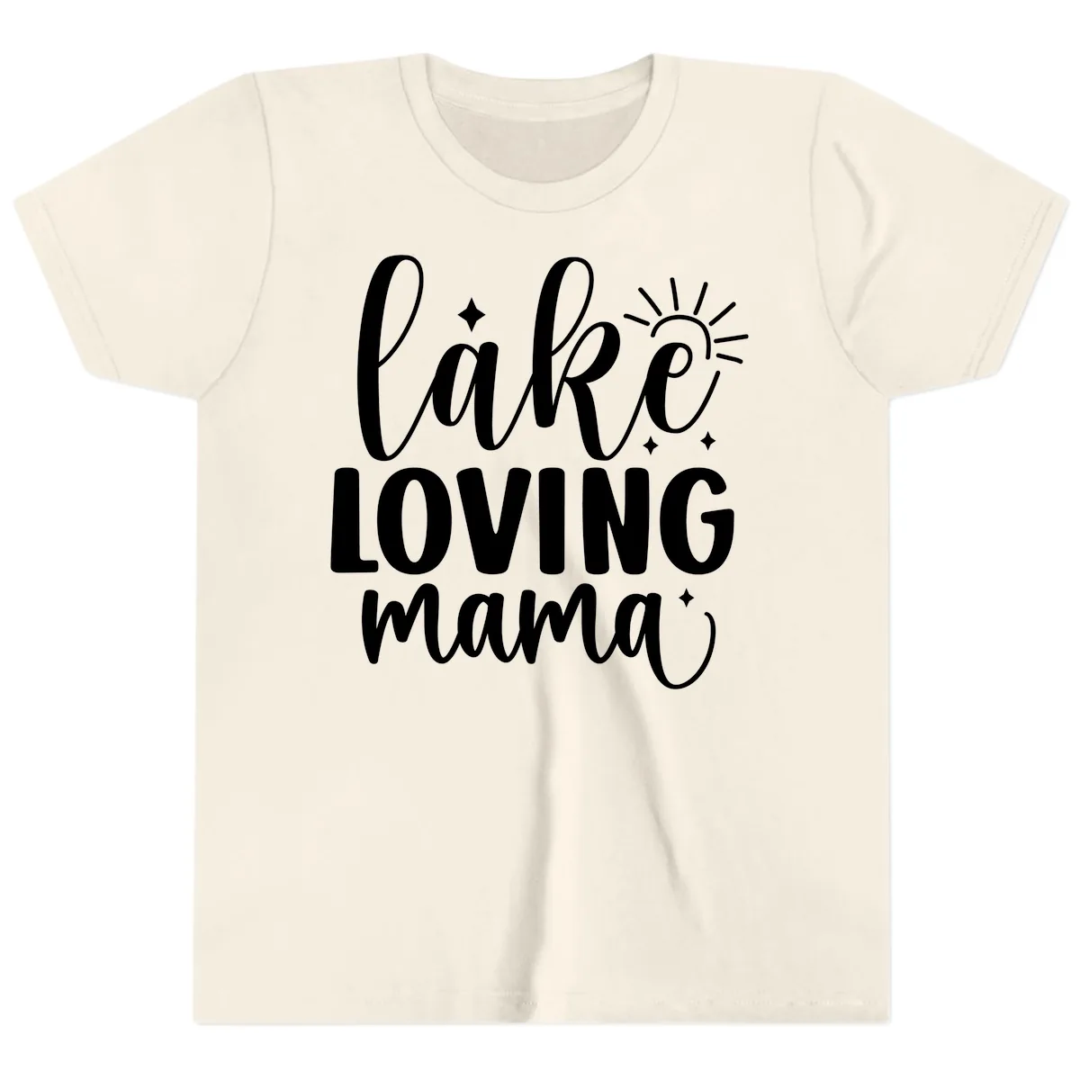 Lake Loving Mama Script Design Youth T-Shirt in Natural