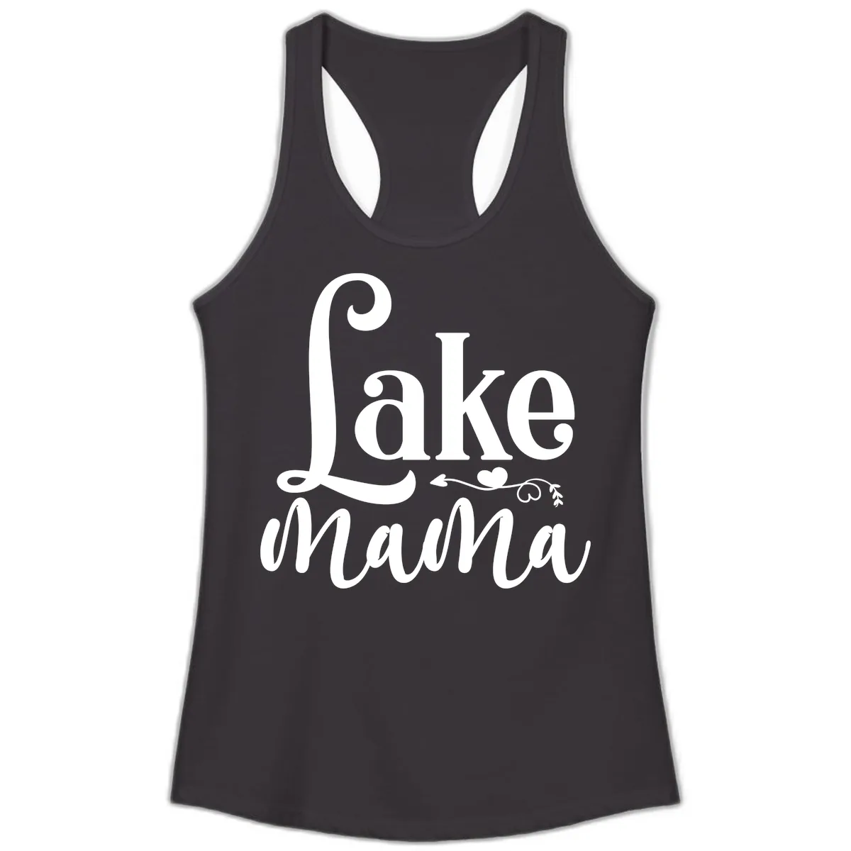 Lake Mama Script and Serif Design Ladies Tank in Black