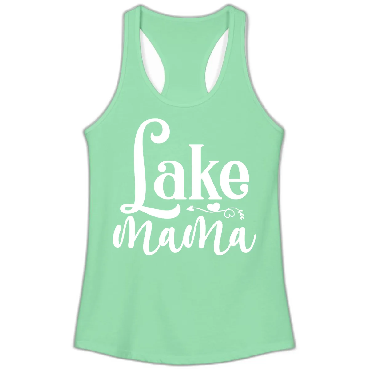 Lake Mama Script and Serif Design Ladies Tank in Solid Mint