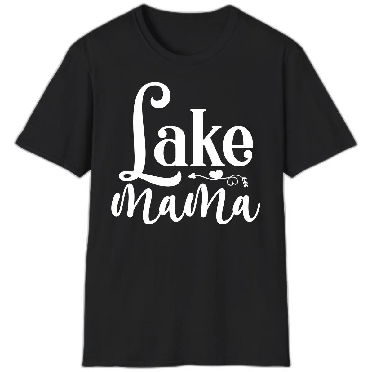 Lake Mama Script and Serif Design T-Shirt in Black