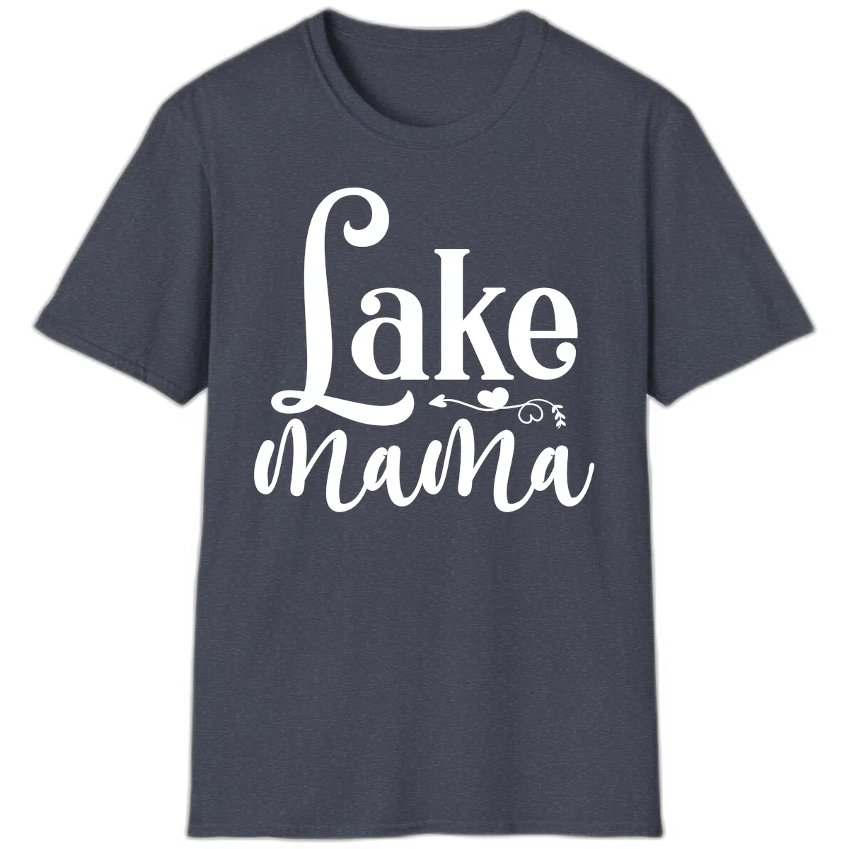 Lake Mama Script and Serif Design T-Shirt in Heather Navy