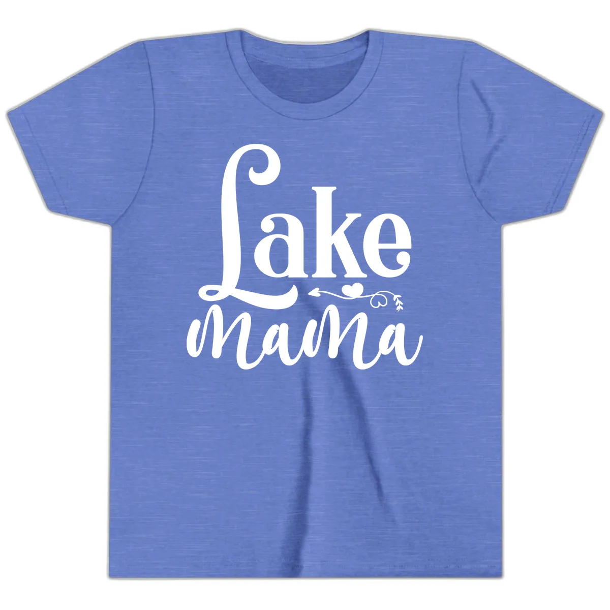 Lake Mama Script and Serif Design Youth T-Shirt in Heather Columbia Blue