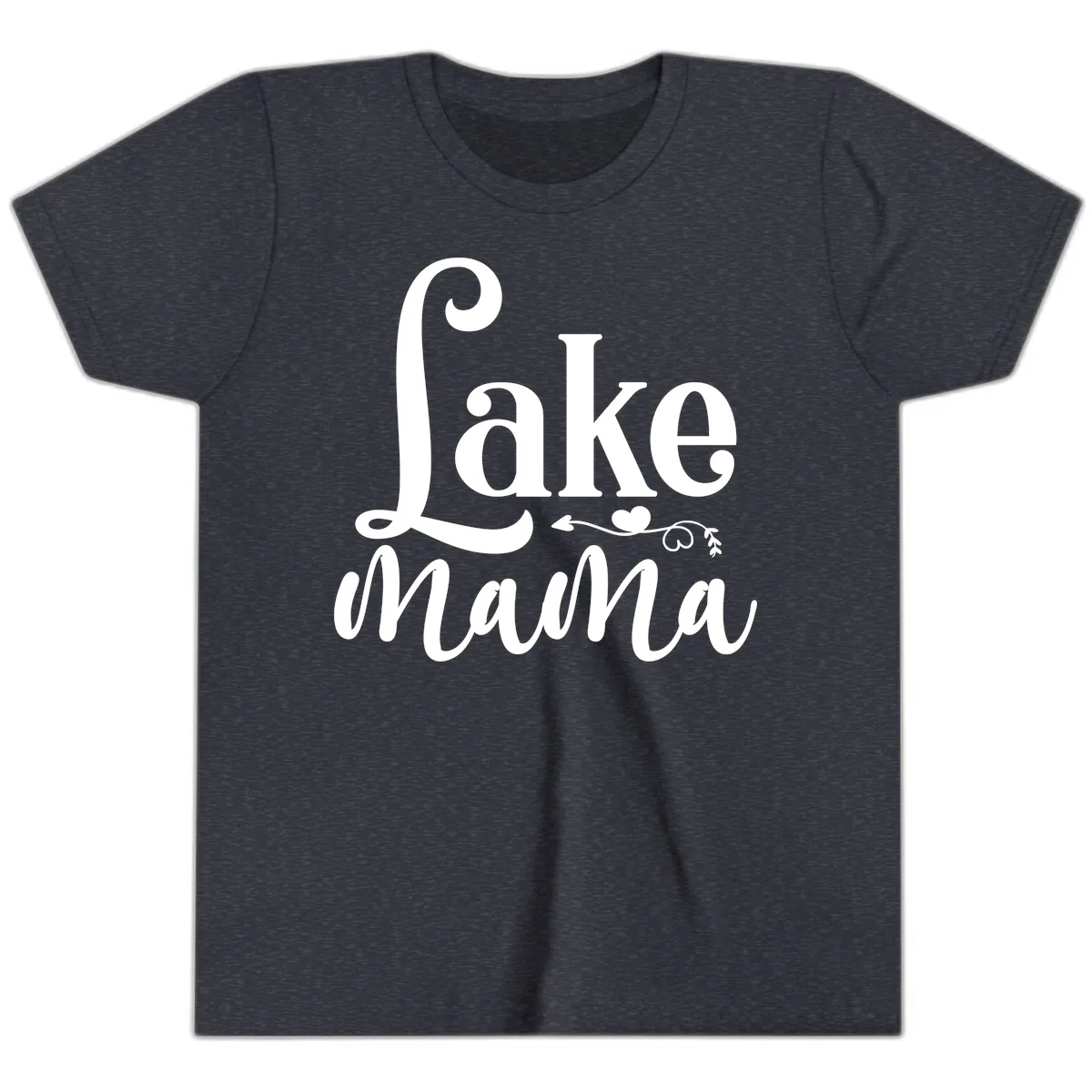 Lake Mama Script and Serif Design Youth T-Shirt in Heather Navy